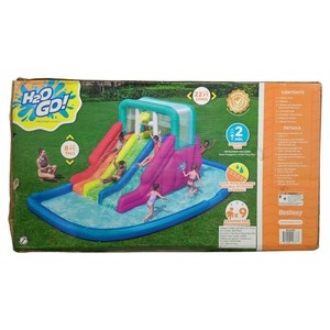 h2ogo! kids triple splash mega inflatable water park, multicolor