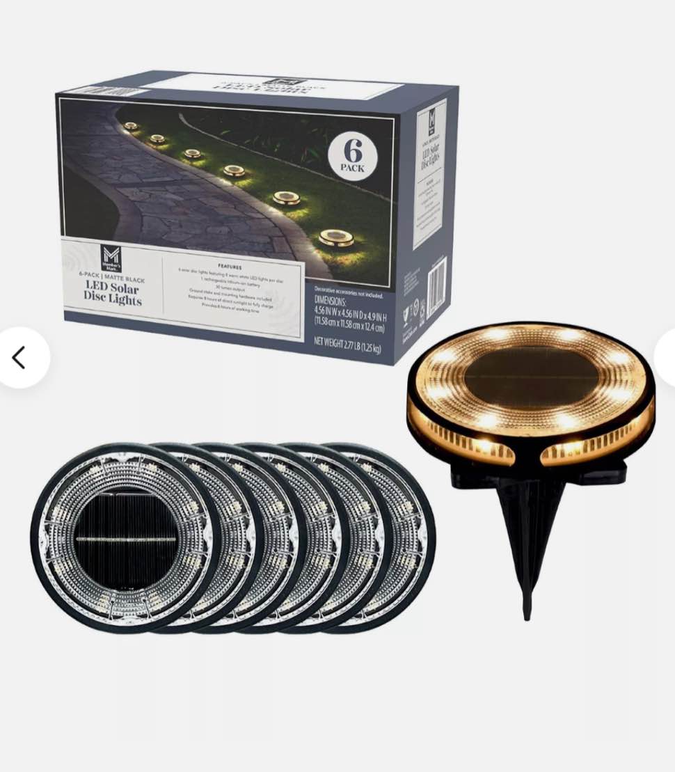 Member's Mark 6-Piece LED Solar Disc Lights - 30 Lumens