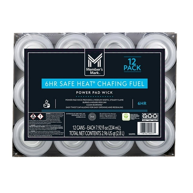 member's mark 6-hour safe heat chafing fuel with powerpad, 12 ct.