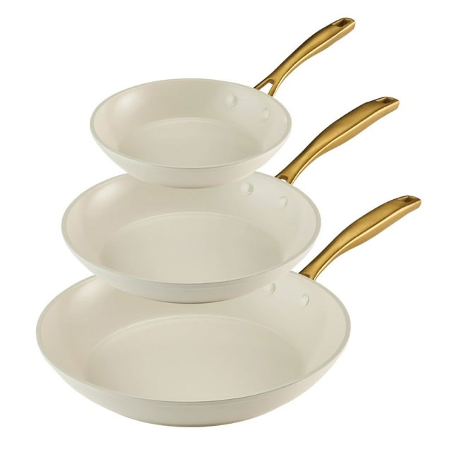 Tramontina 3pk fry pans aluminum ceramic cream