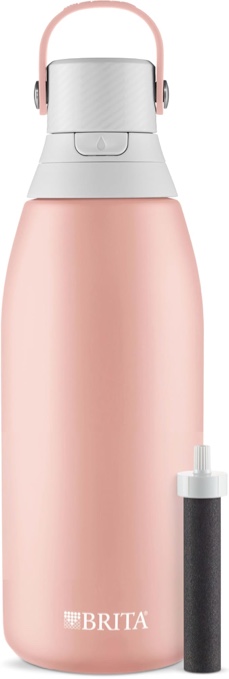 brita stainless steel premium filtering water bottle, bpa-free, reusable, insulated, replaces 300 plastic water bottles (32 ounces with 3 filters)