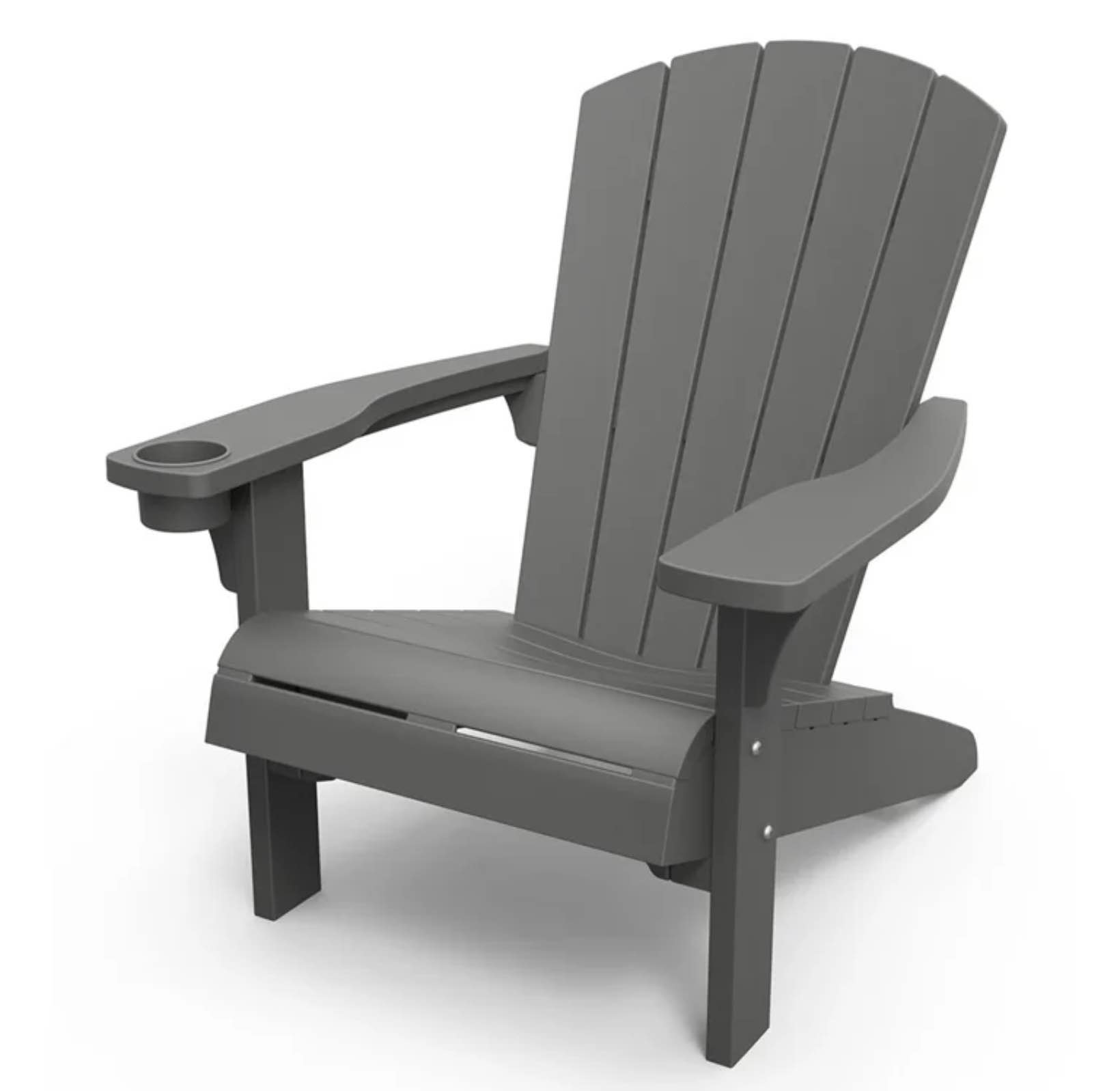 Keter 247894 Alpine Adirondack Resin Outdoor Furniture Chairs With Cup Holder, Grey