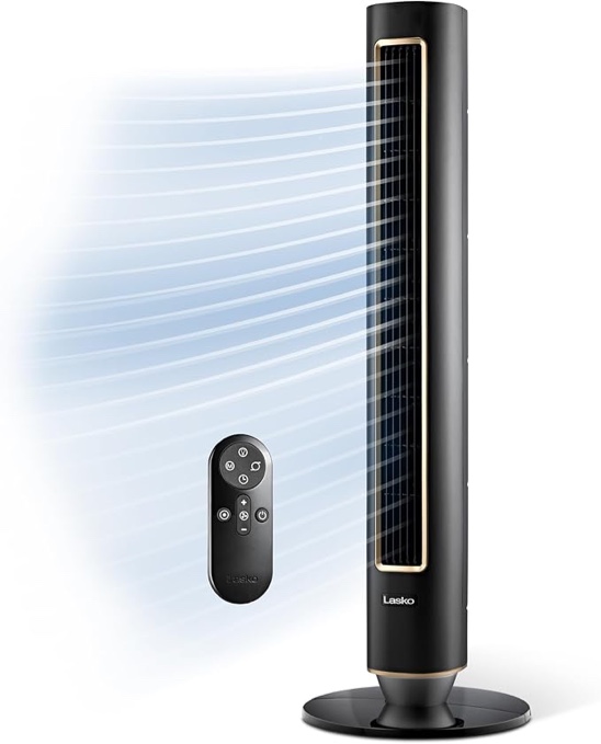 lasko pinnacle 40” tower fans for home, 32 ft/s airflow, quiet 24db on low, 90° oscillation, 24 hour timer, dc motor, air filter for hair & dust, night light, remote, dst100
