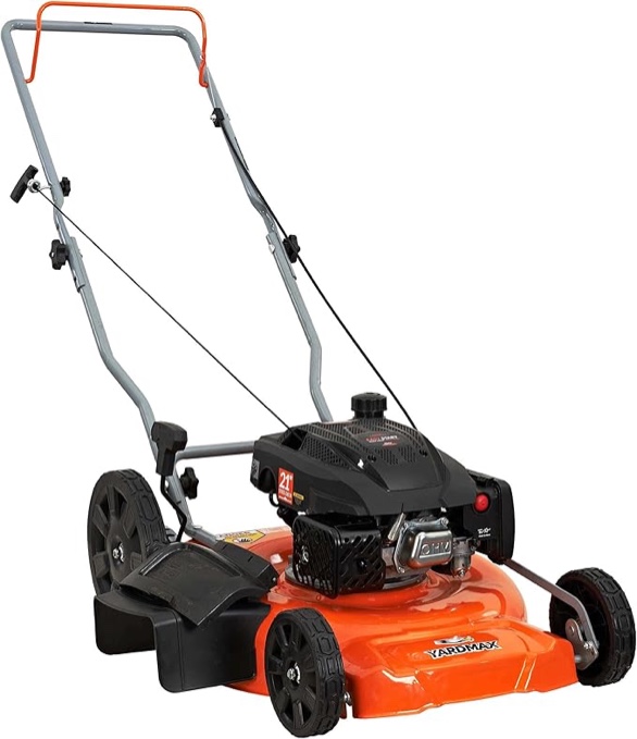 yardmax 21 in. 170cc 2-in-1 gas walk behind push lawn mower with high rear wheels