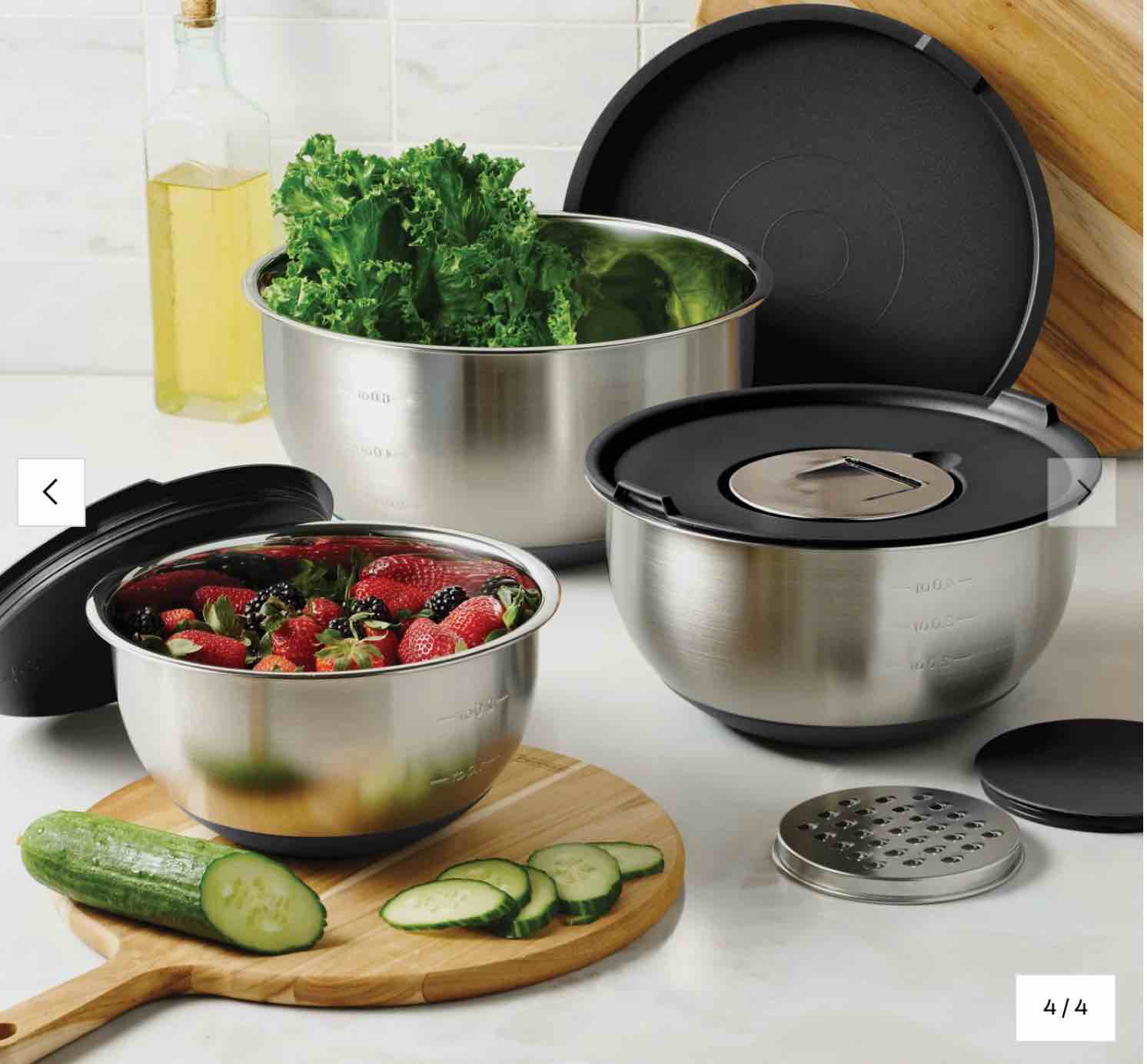 8-piece stainless steel mixing bowl & grater set with lids red