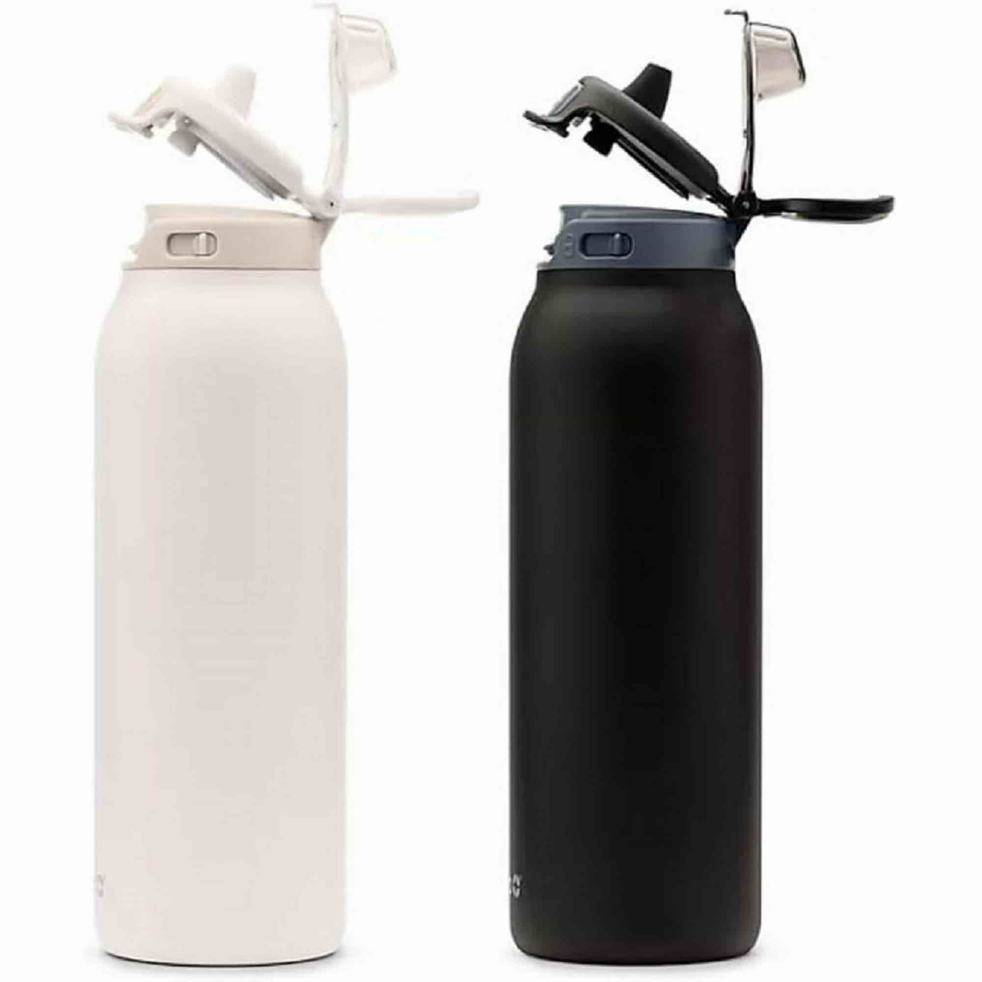 Ello Flip to Fill, Pop to Drink Stainless Steel Water Bottle with Leak-Proof Locking Lid, 22 oz – Reusable Insulated Travel Bottle, Color: Dunes/Charcoal