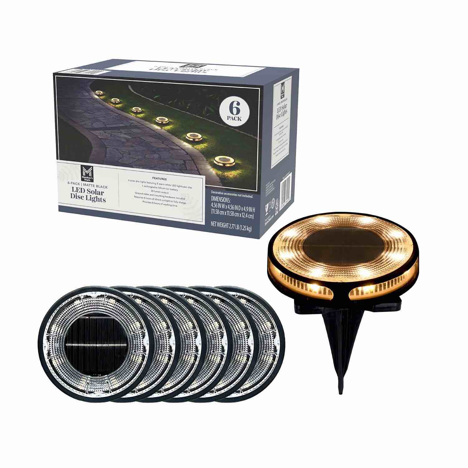 Member's Mark Matte Black LED Solar Disc Lights, 6-Pack