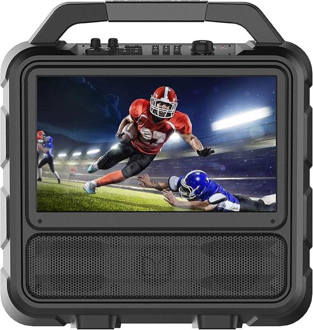 monster vision 2 | portable entertainment system, 15.6” 1080p display, 60w audio | up to 25 hours playback | two hdmi ports for your favorite smart streaming device & gaming console | portable tv