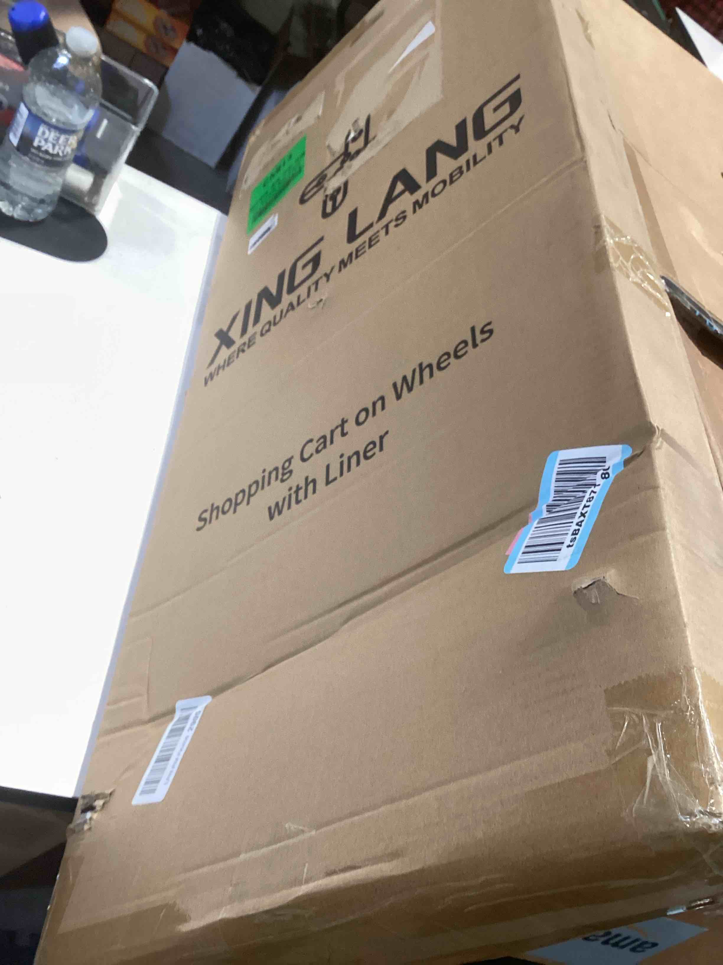 Condition photo showing As Is for 3.7 Cu Ft Folding Shopping Cart - 380 LB Capacity Grocery Cart with 360° Braked Swivel Wheels - Heavy Duty Utility Cart with Double Basket & Removable Waterproof Liner with Lid for Laundry Black Basic Large