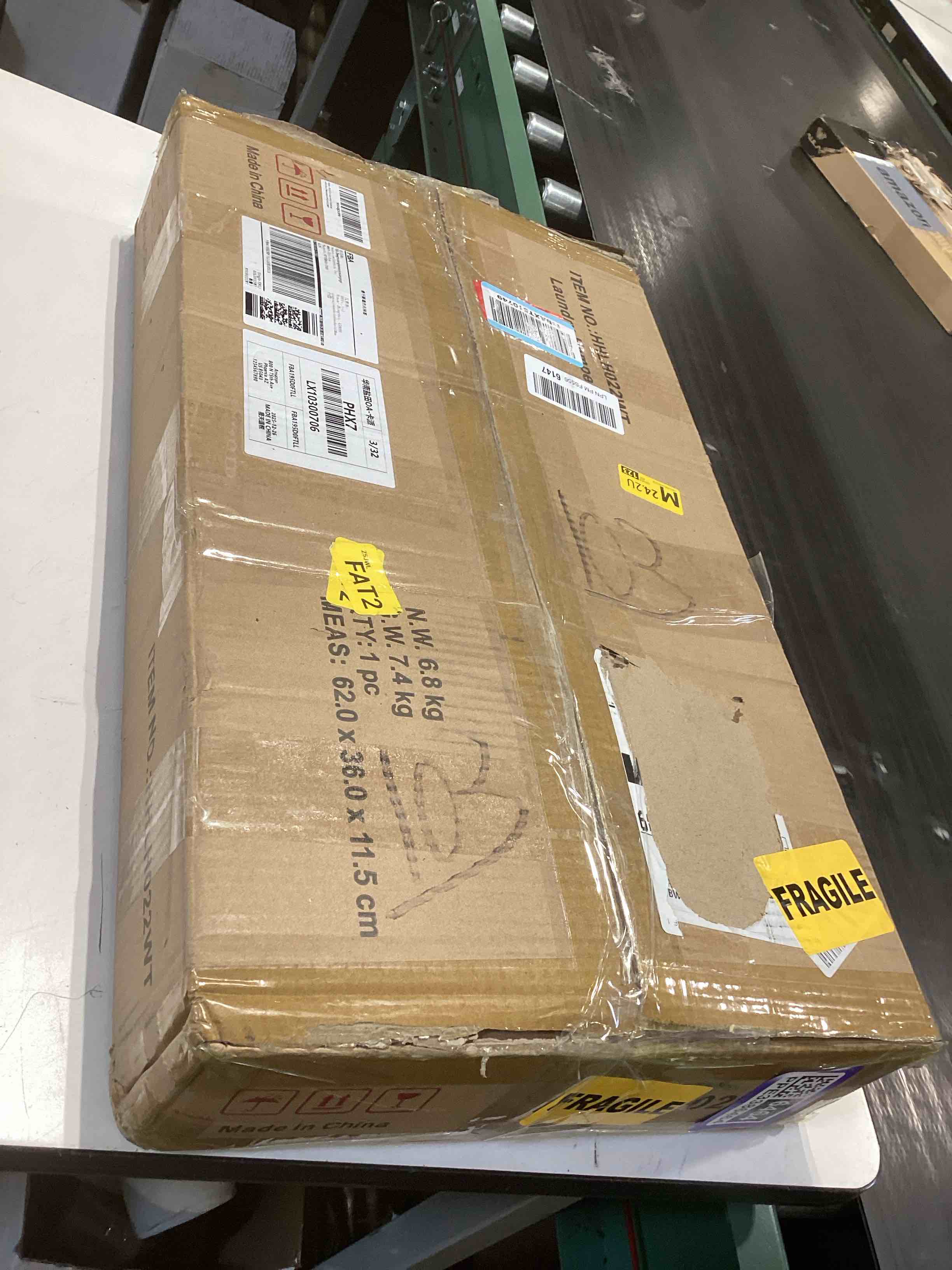 Condition photo showing As Is for Double Pull-Out Laundry Hamper Cabinet; 90L Laundry Basket for Bathroom,Laundry Room; Laundry Sorter with 2 Pull-Out and Removable Bags White 22.4"L x 13"W x 23.6"H