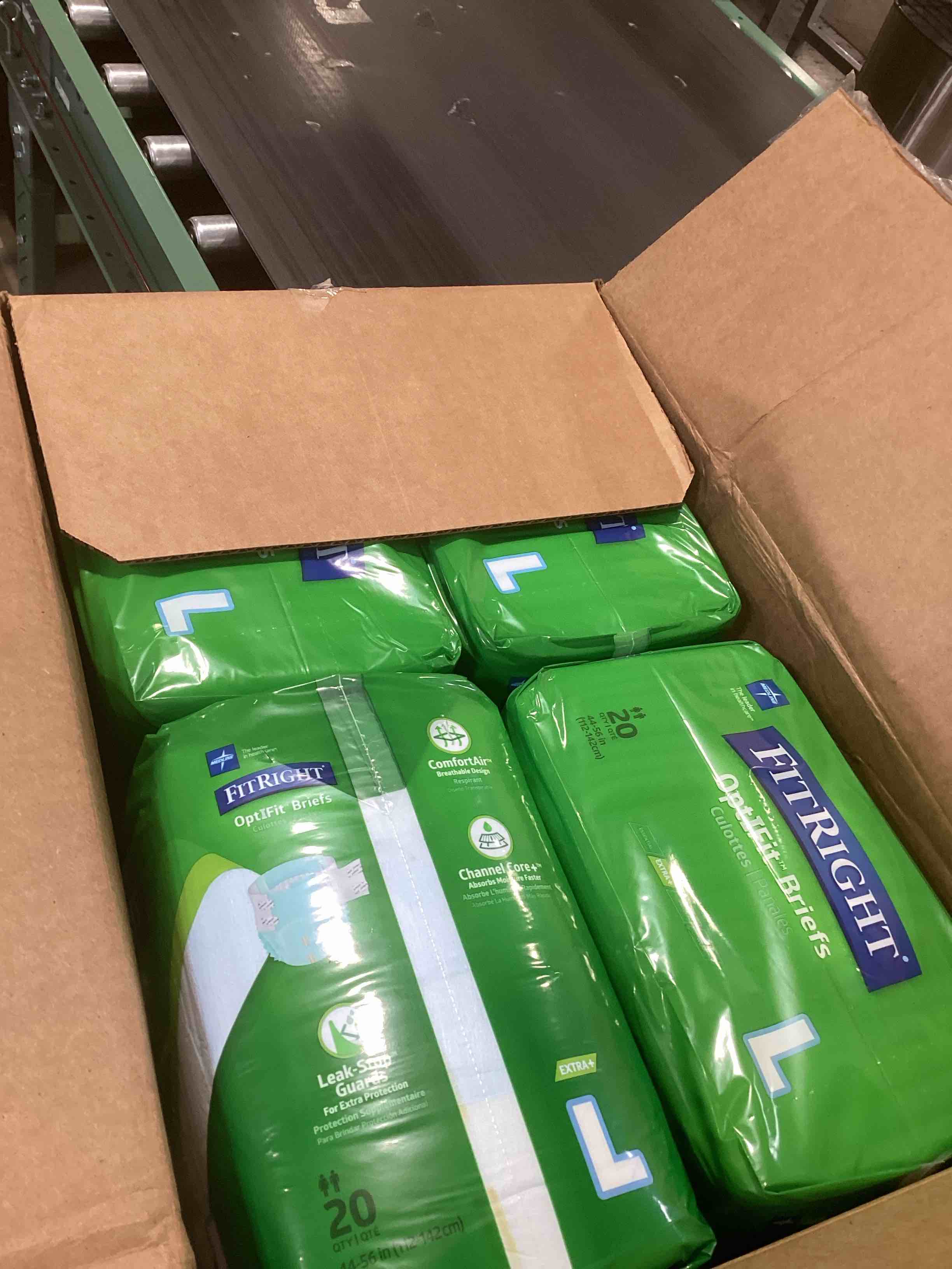 Condition photo showing New/Like New for FitRight Adult Diapers, Extra+ Heavy Absorbency, L (Waist Size 44in-56in), 80 Count, OptiFit Incontinence Briefs for Men and Women, Disposable, Moisture-Wicking, Leak Protection. 80 Count Large