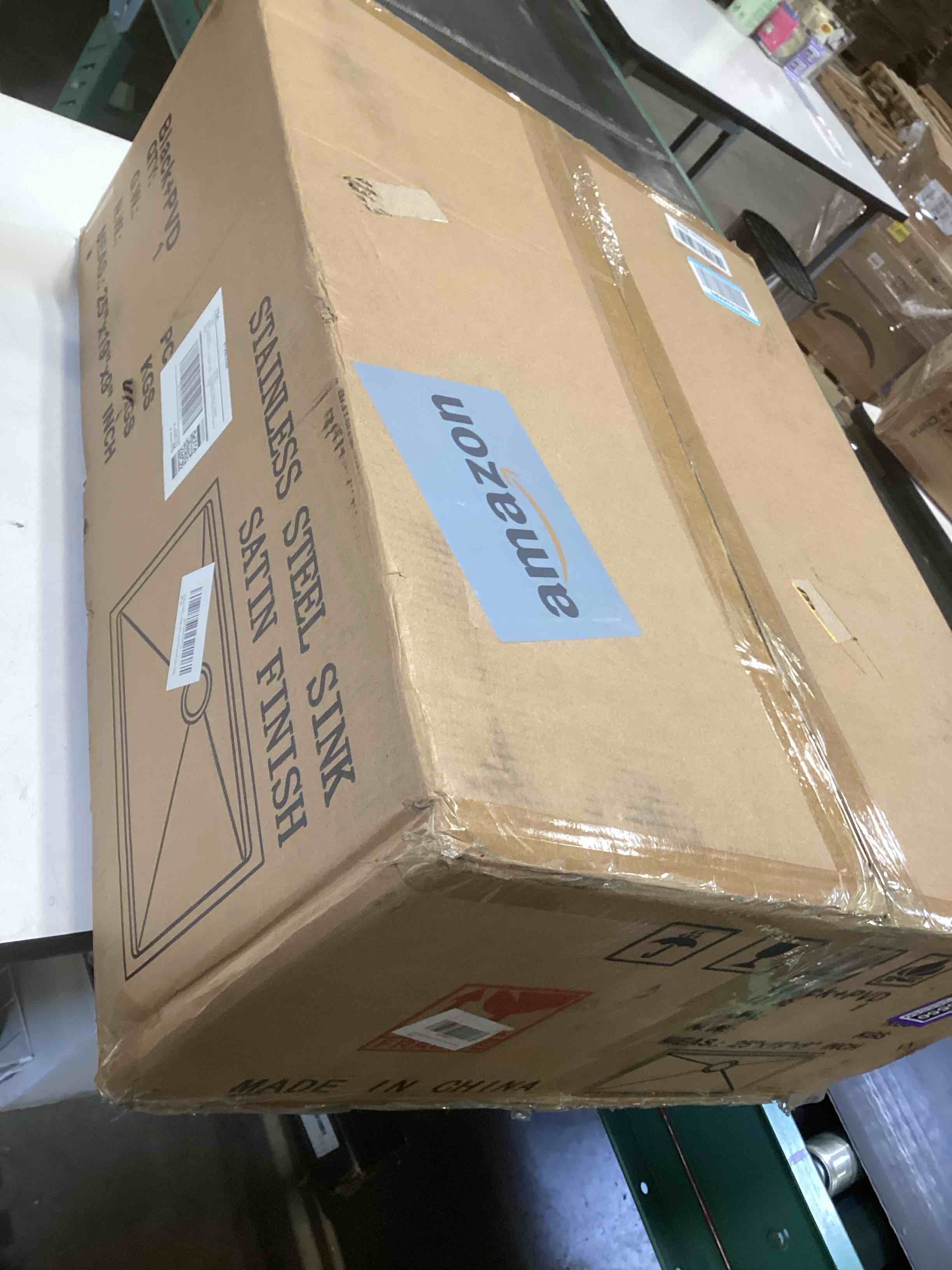 Condition photo showing As Is for 25 Inch Black Undermount Kitchen Sink Workstation-Hovheir 25x19 Black Stainless Steel Kitchen Sink Undermount 16 Gauge Deep Single Bowl Under Mount Sinks with Cutting Board 25"x19"x10" Black