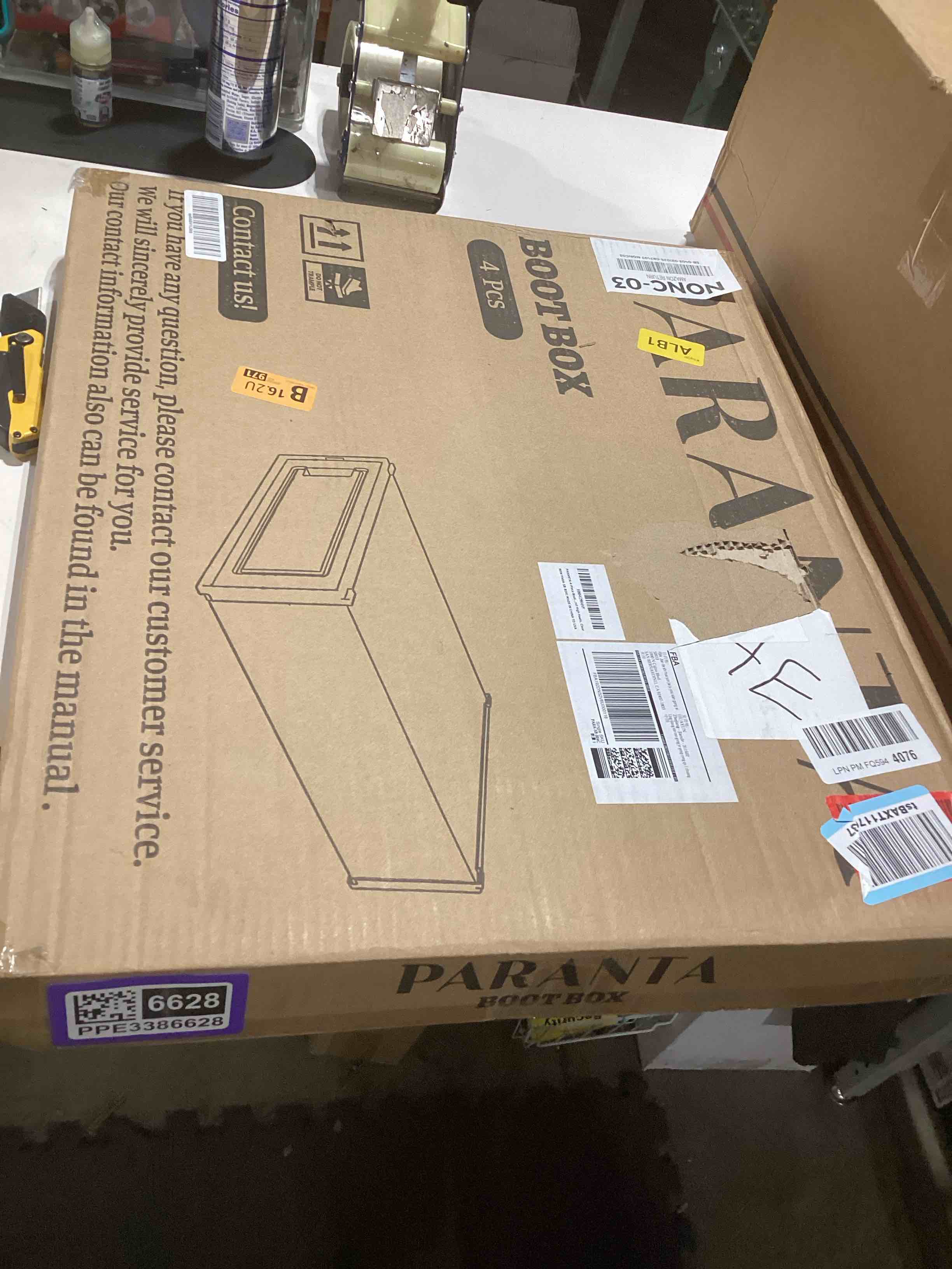 Condition photo showing Good Condition for PARANTA 4-Piece Boot and Shoe Storage Box, Stackable Clear Plastic Shoe Box, Space-Saving Shoe Organizer for Boots, Sneakers, and High Heels, Clear Clear 4pcs