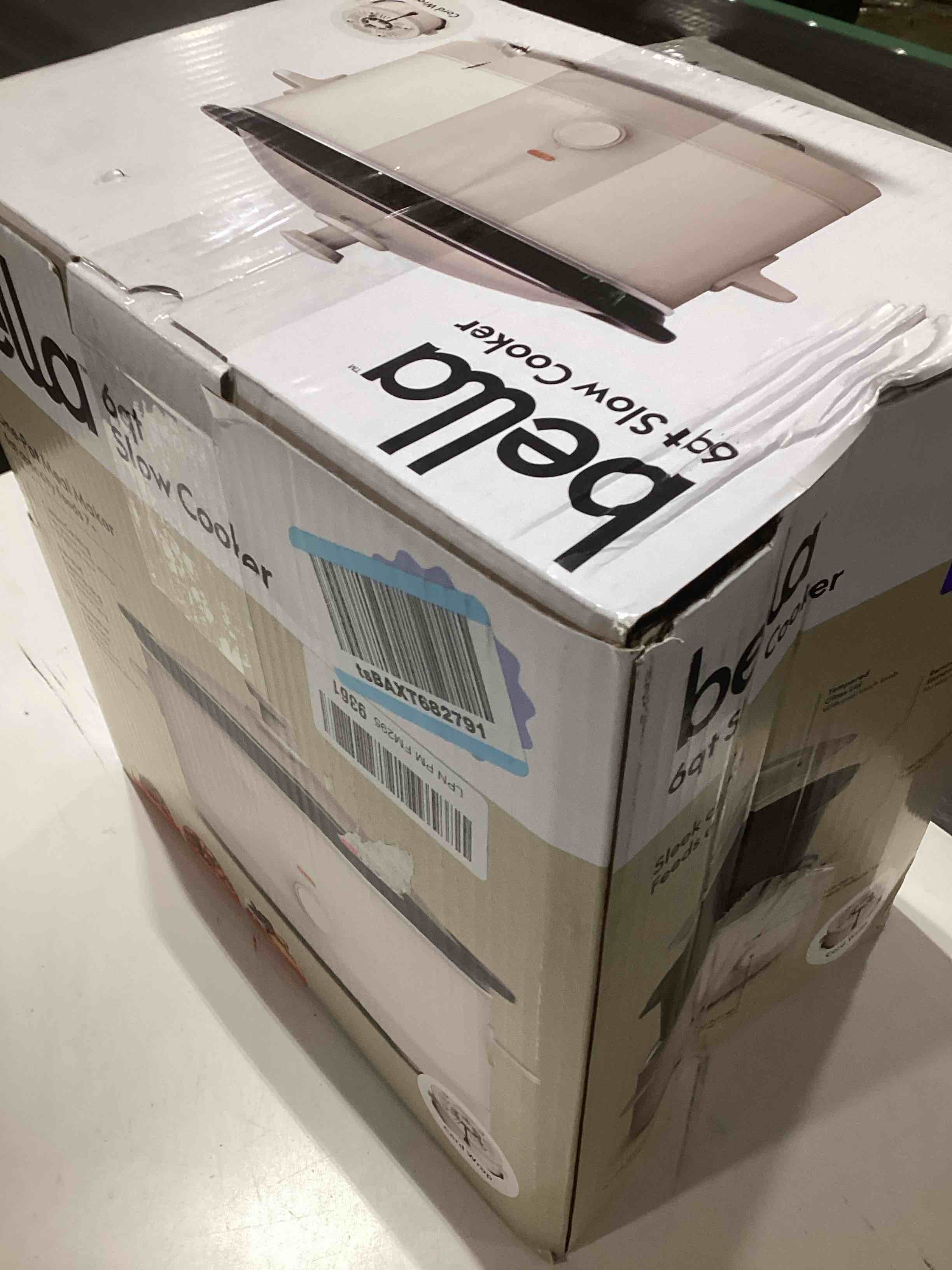 Condition photo showing As Is for bella 6.0 Qt Manual Slow Cooker, Ceramic Nonstick Coating, 3 Temperature Settings, Dishwasher Safe Stoneware Pot and Tempered Glass Lid, Cool Touch Handles & Tangle Free Cord Wrap, Oatmilk