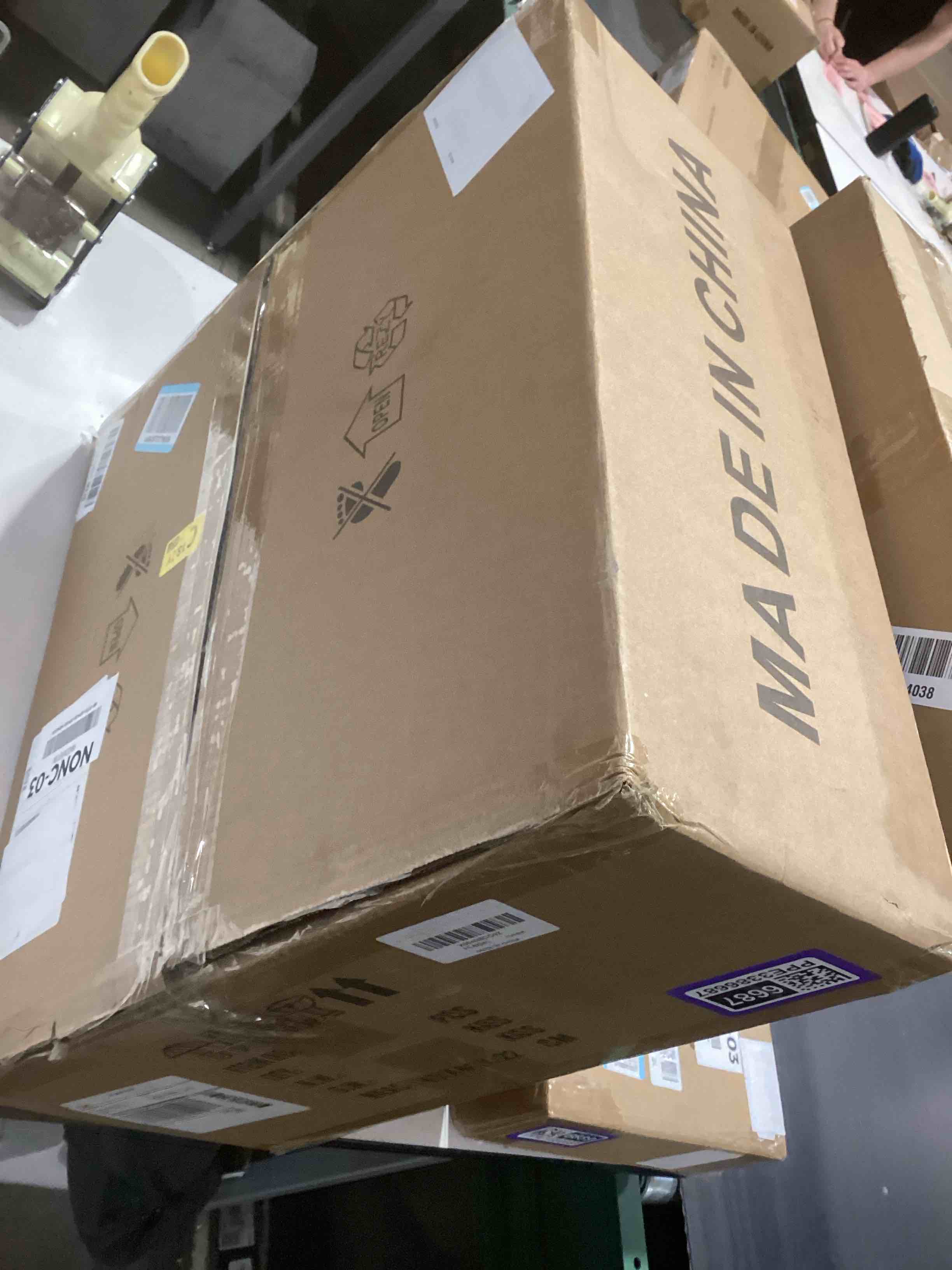 Condition photo showing Good Condition for 20" Boho Flush Mount Ceiling Fan with Light, Low Profile Bladeless Design, Remote Control, 6-Speed Quiet Motor for Bedroom, Nursery, Living Room White