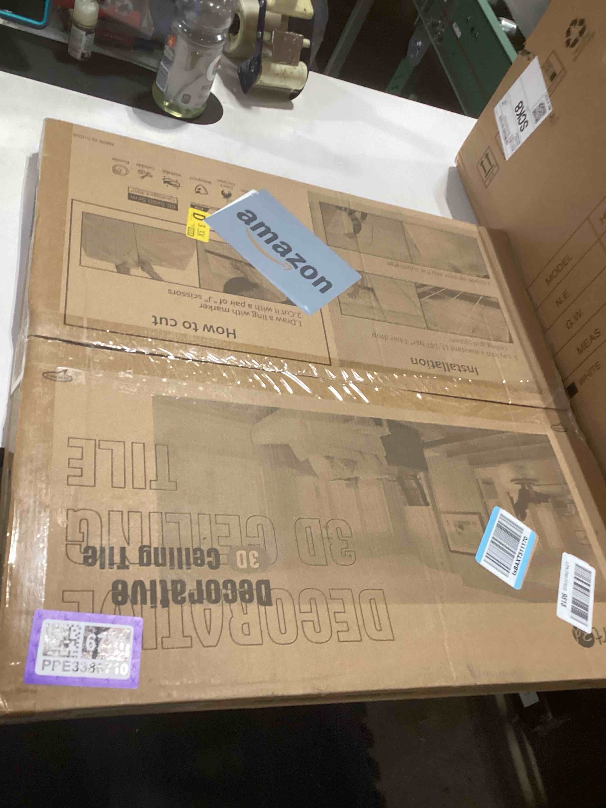 Condition photo showing Good Condition for Art3d Decorative Ceiling Tile 2x2 Glue up, Suspended Ceiling Tile Pack of 12pcs White Floral 12 White 12