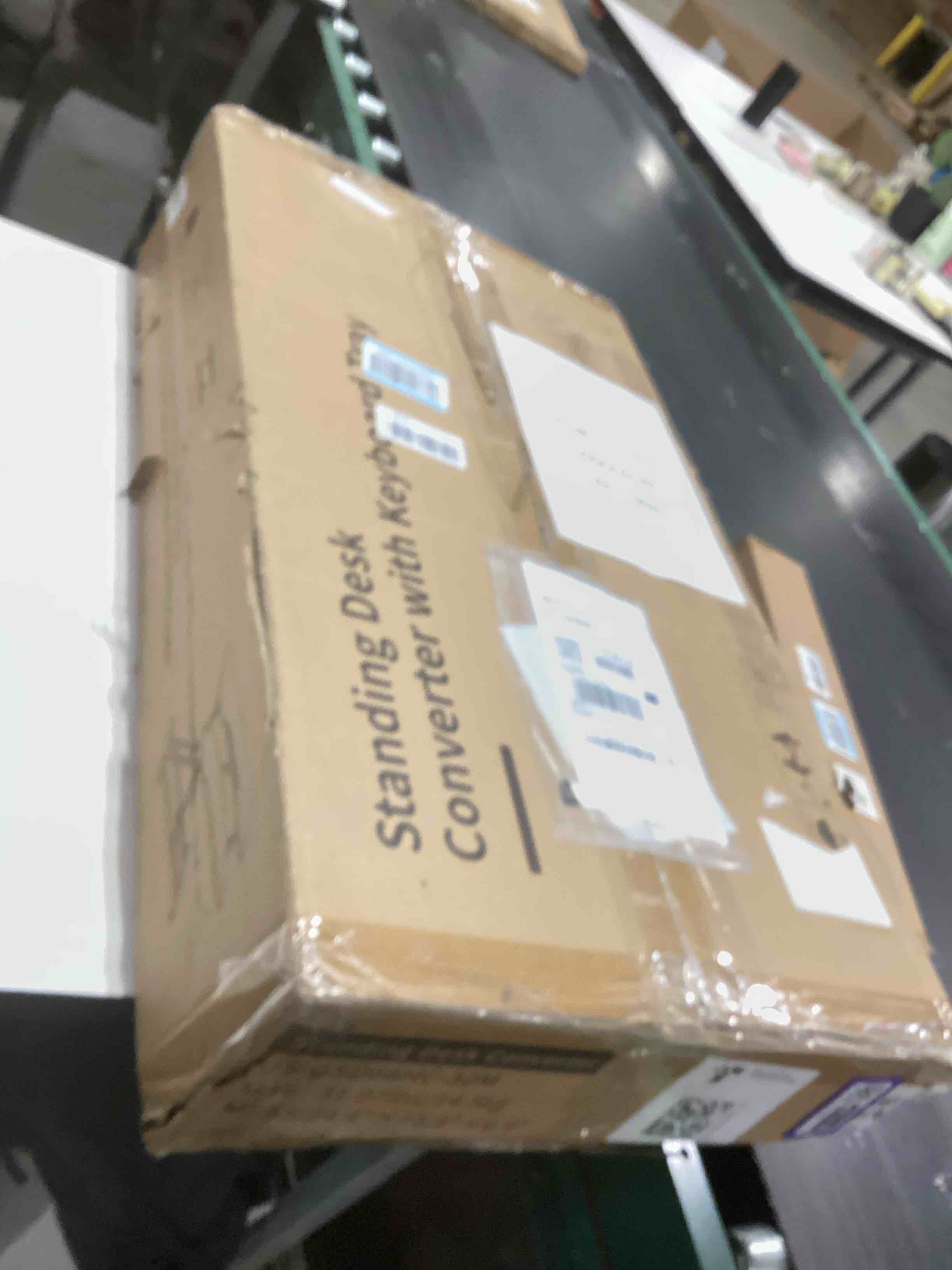 Condition photo showing As Is for Standing Desk Converter 32 inch, Height Adjustable Sit Stand Desk Riser, Quick Sit to Stand Tabletop Dual Monitor Riser Workstation for Home Office with Keyboard Tray, Black Black 32"