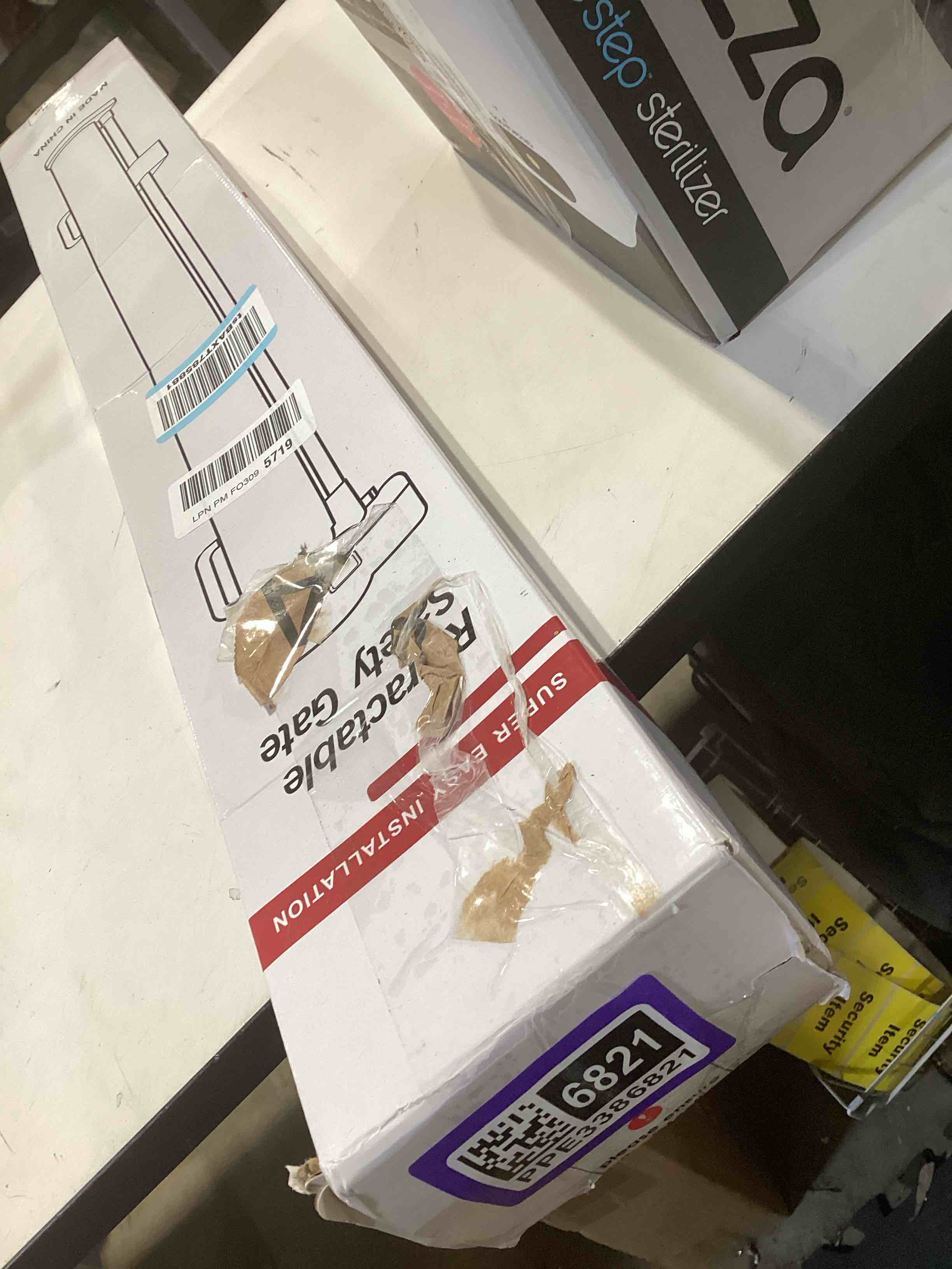 Condition photo showing Good Condition for Reinforced 28-Inch Tall Retractable Baby Gates for Doorways, Walk Through Pet Gate for Stairs, Short Baby Gate with Support Rods, 55 Inch Wide Mesh Gate Retractable Gate Small Dog Gate, Gray Gray (28" Tall x 55" Wide)