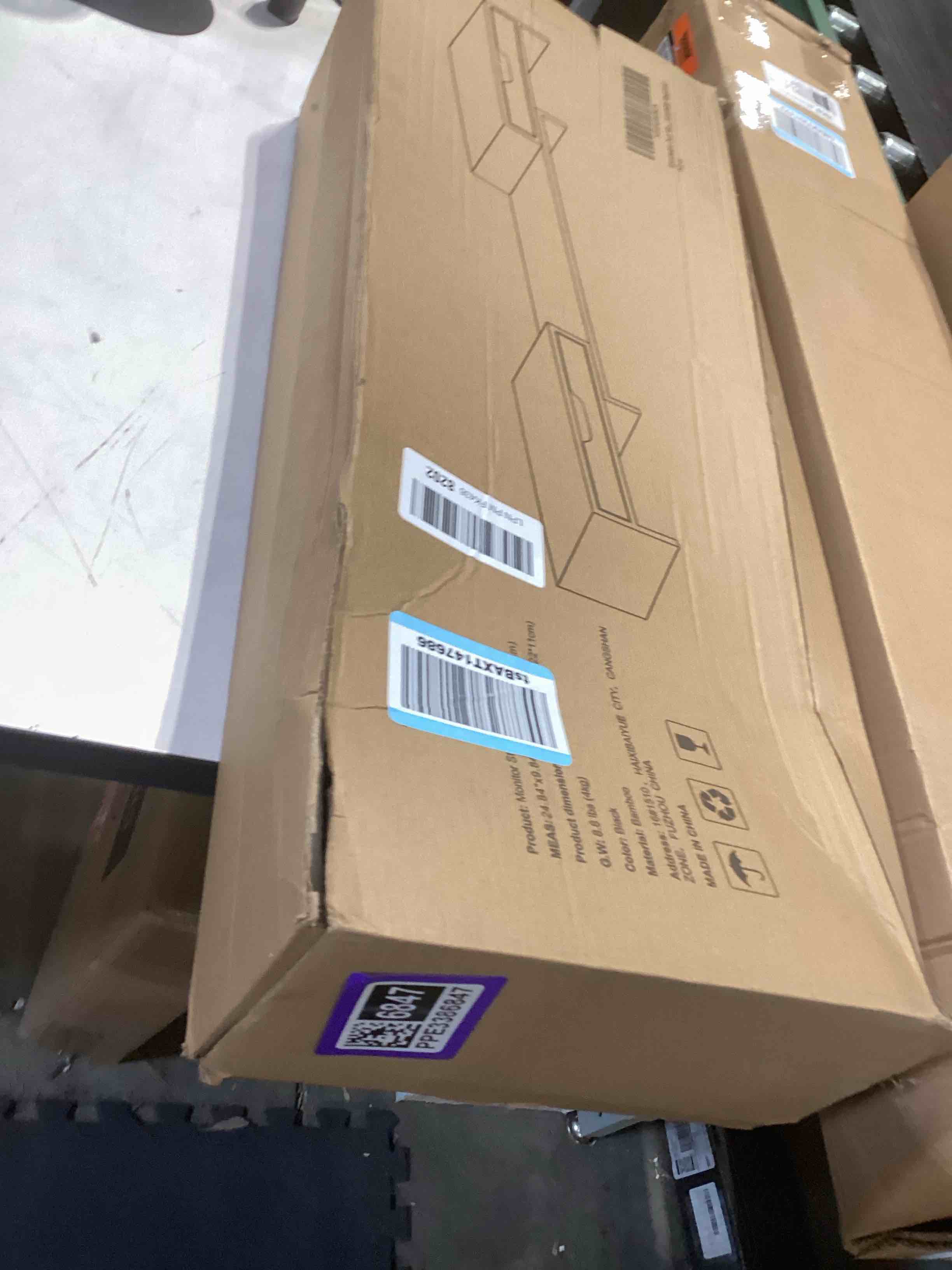 Condition photo showing As Is for Dual Monitor Riser with Two Drawers for Desk, Bamboo Monitor Stand Riser with Storage, Desk Shelf for Computer, IMac & Laptop, No Assembly Required, Black