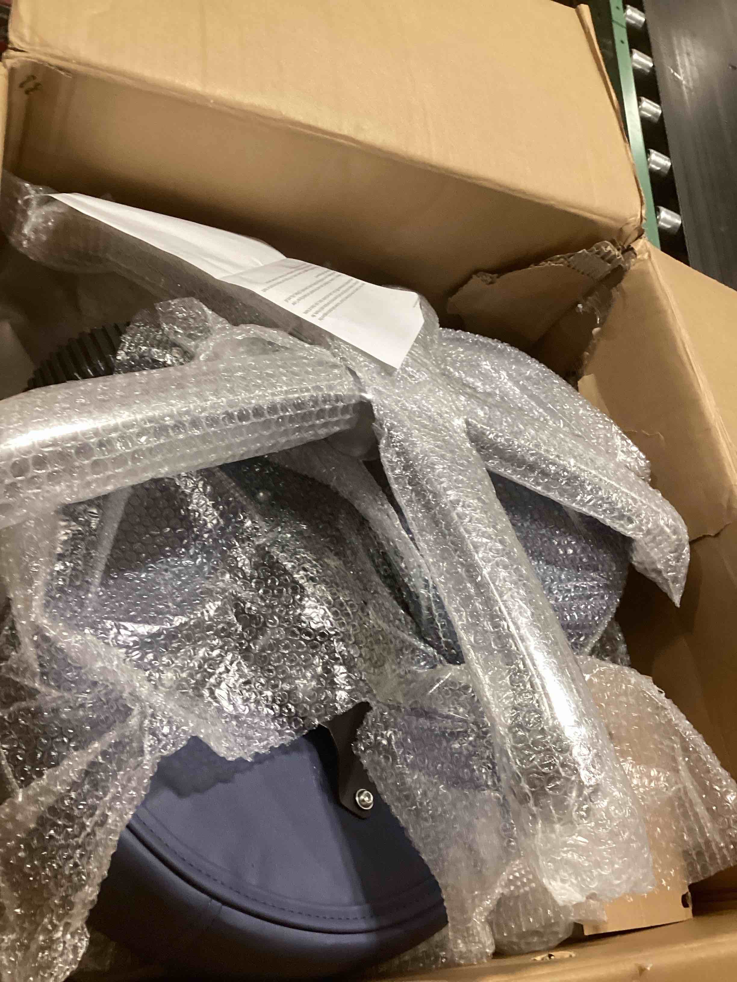 Condition photo showing As Is for Lockable Stool with Back and Foot Rest Ergonomic Rolling Hydraulic Adjustable Stool for Doctor Esthetician Artist Home Small Office Desk (Blue, 19.5''-24.5'')