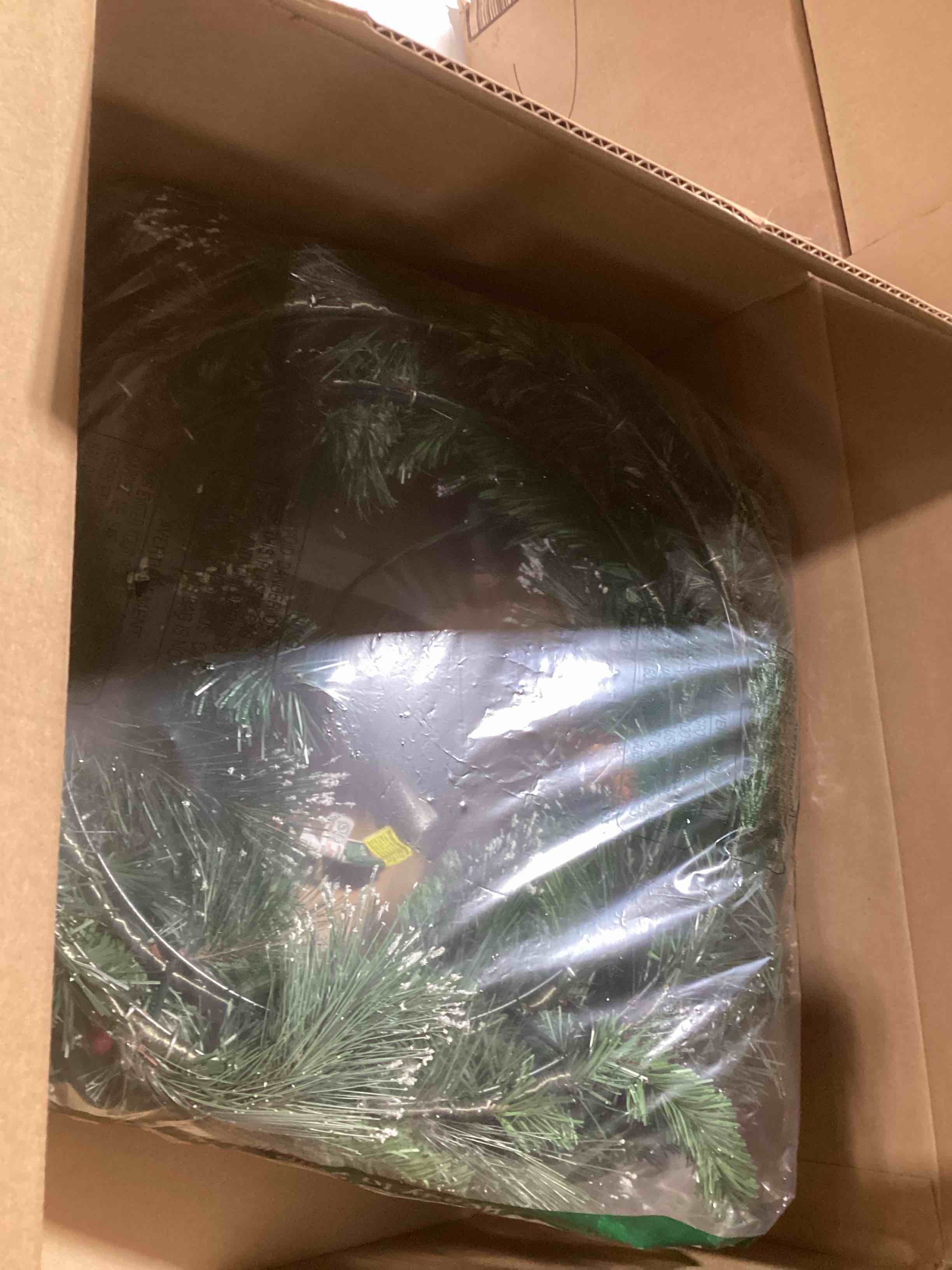 Condition photo showing Good Condition for Brightown 24 Inch Pre-Lit Artificial Christmas Wreaths for Front Door,Christmas Decorations Indoor with Pine Cones & Berry Clusters, Christmas Wreath with 50 Lights for Fireplace Wall Window, Plug-in