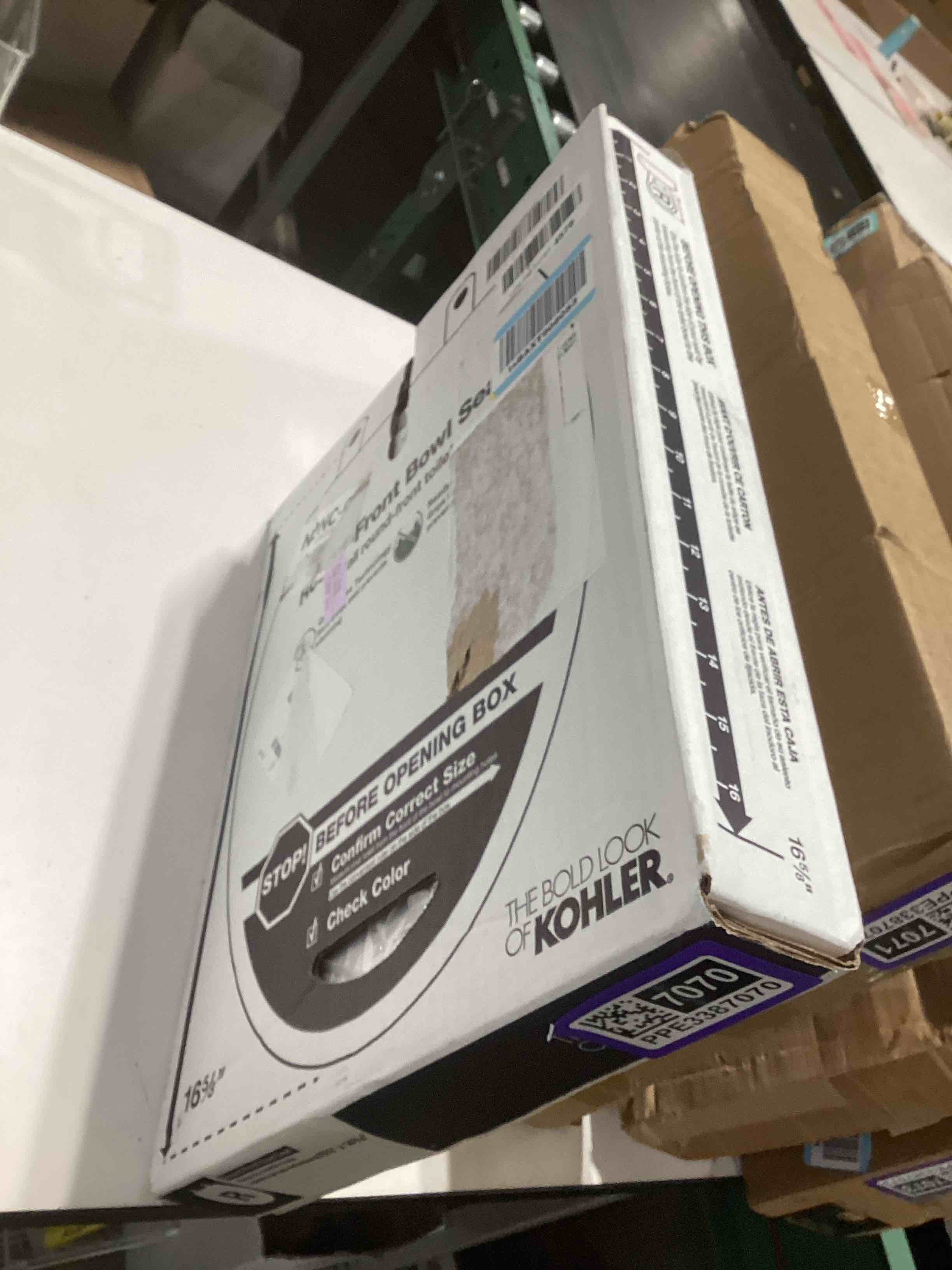 Condition photo showing As Is for KOHLER 4639-RL-0 Cachet ReadyLatch Round Toilet Seat Soft Close, White White Round Ready Latch