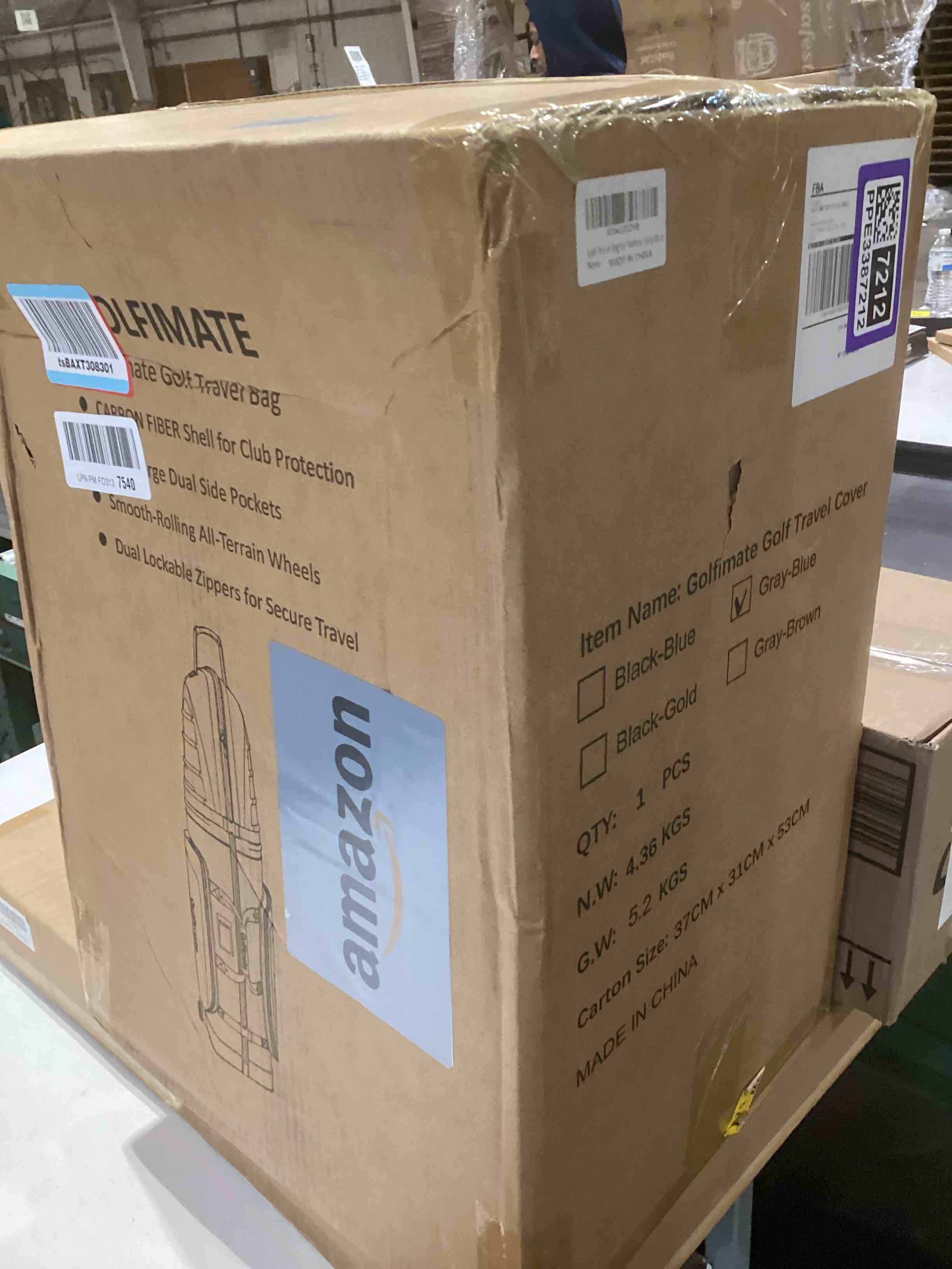 Condition photo showing Good Condition for Golf Travel Bag for Airlines with Carbon Fiber Look Hard Top, Protective Club Traveling Cover with Wheel, Golf Club Carrier Case for Airplanes, Thick Padding, Durable Zippers, 2 Spacious Side Pockets Gray Carbon Fiber with Blue Piping