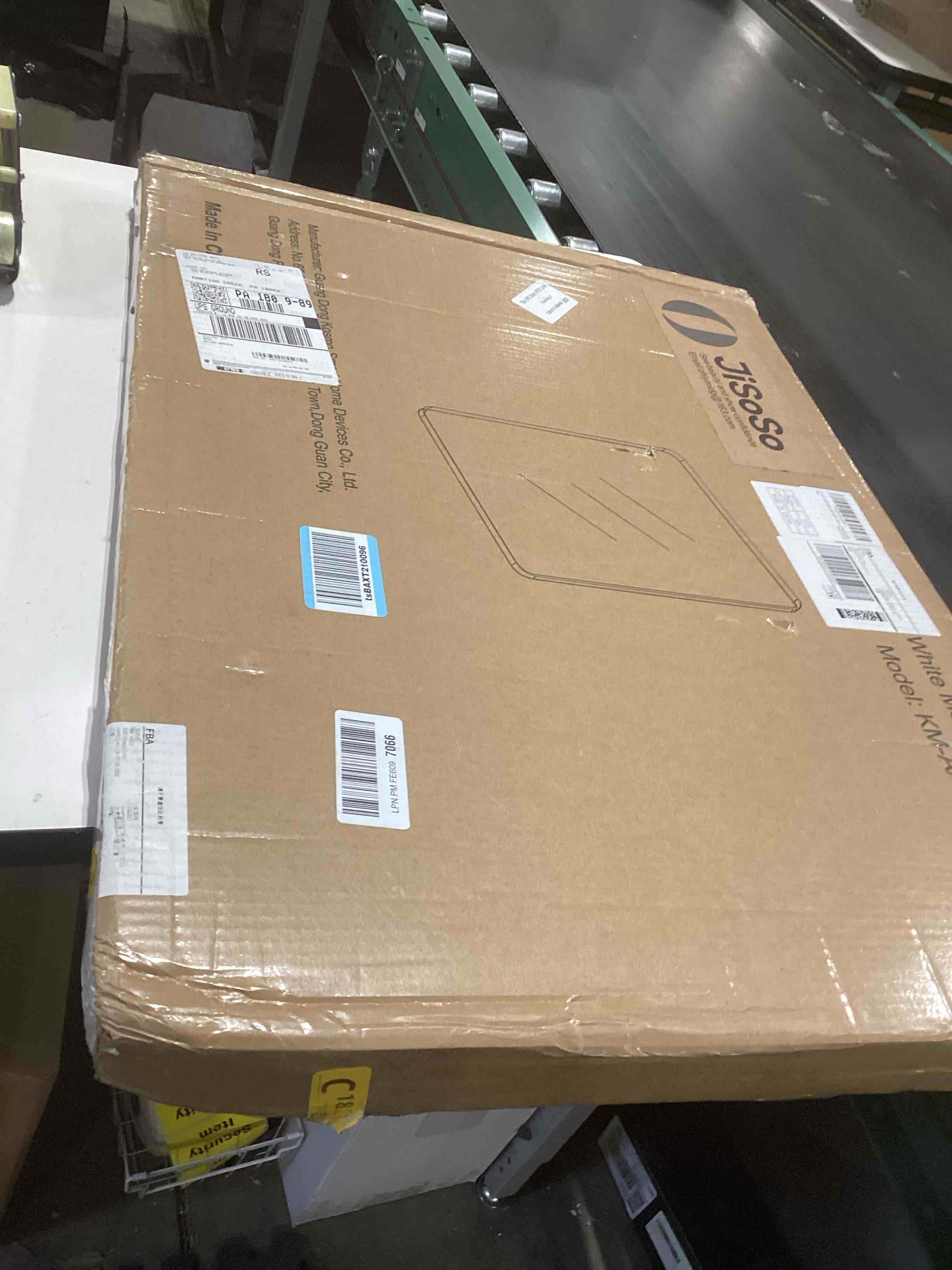 Condition photo showing As Is for White Bathroom Mirror 22x30 Inch, White Metal Framed Bathroom Mirror for Wall, Rounded Rectangle Matte Bathroom Vanity Mirror, Tempered Glass, Anti-Rust, Horizontal/Vertical White 22"L x 30"W