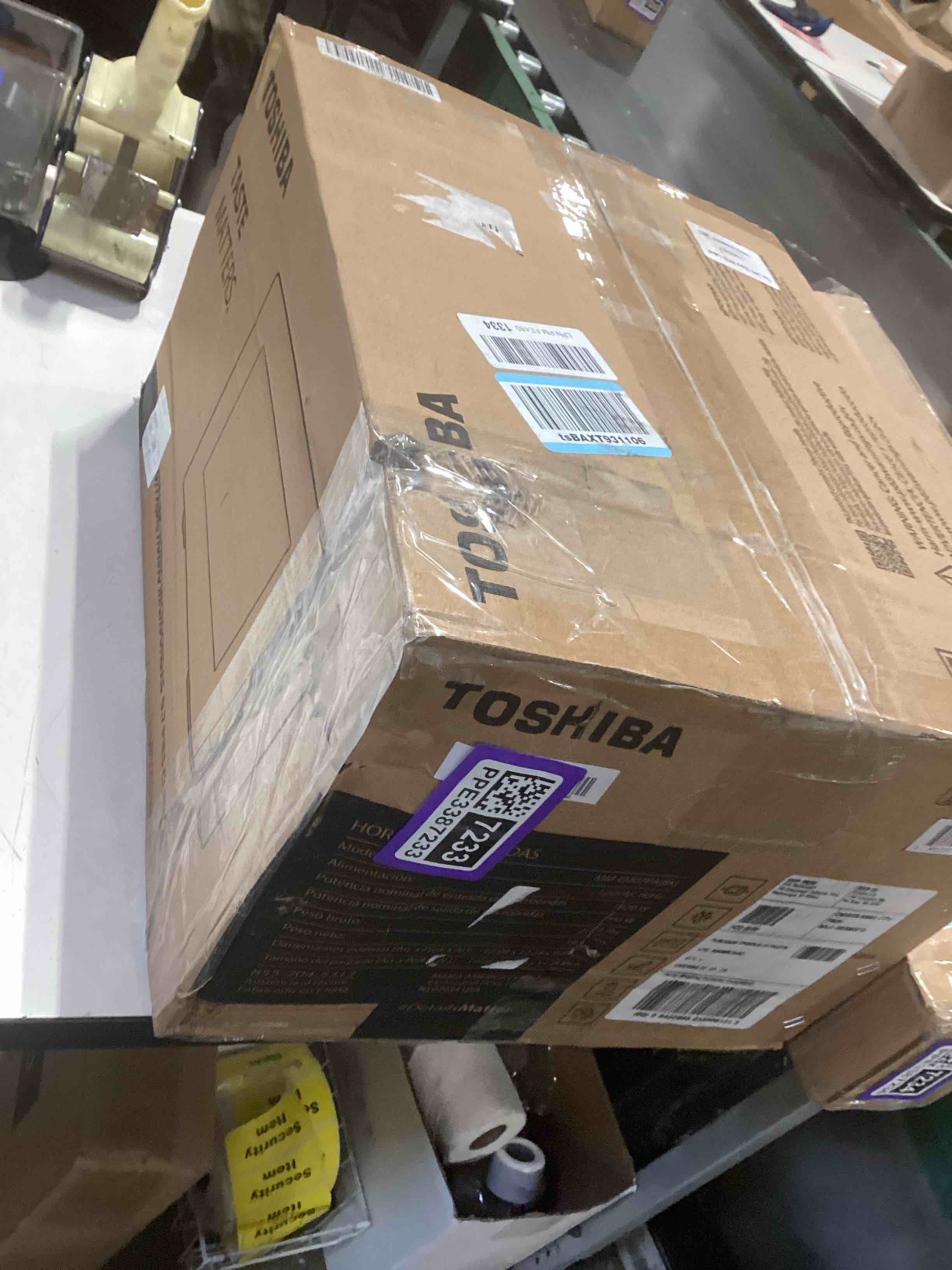 Condition photo showing As Is for TOSHIBA Small Microwave Oven with 11 Power Levels, ChefDefrost, Sound On/Off & Eco Mode, 0.7 Cu Ft, 700W, Black, MM-EM07PA(BK) ChefDefrost-0.7 Cu Ft-700W-Black