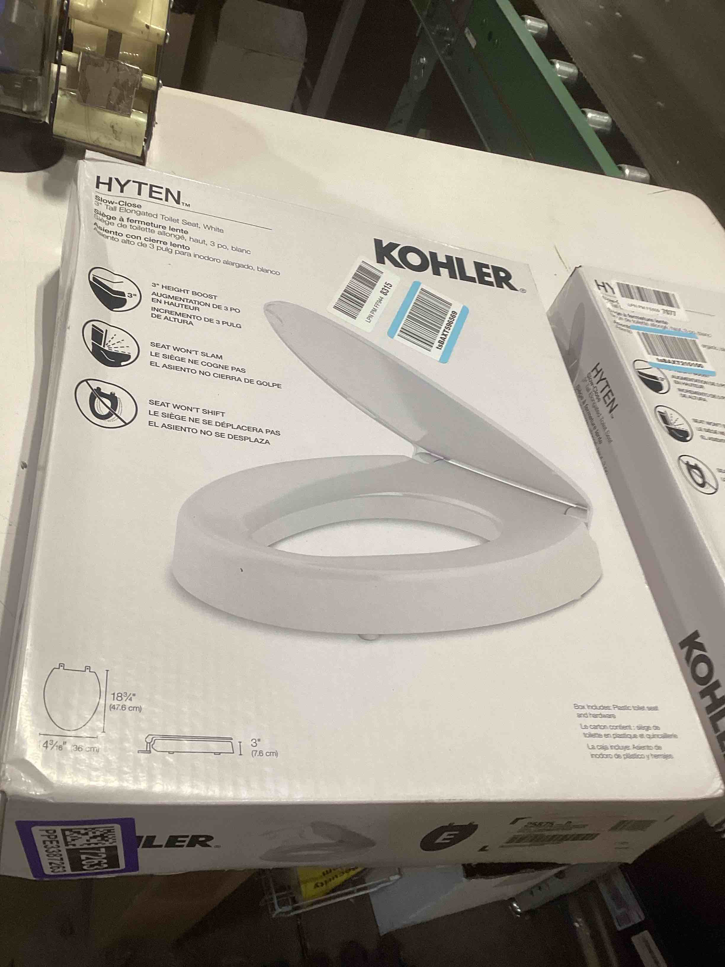 Condition photo showing Good Condition for KOHLER 25875-0 Hyten 3" Height, Elevated Soft Close Elongated Toilet Seat, Contoured Seat with Grip-Tight Bumpers, Quick-Attach Hardware, No Slam Toilet Seat, White White Elongated