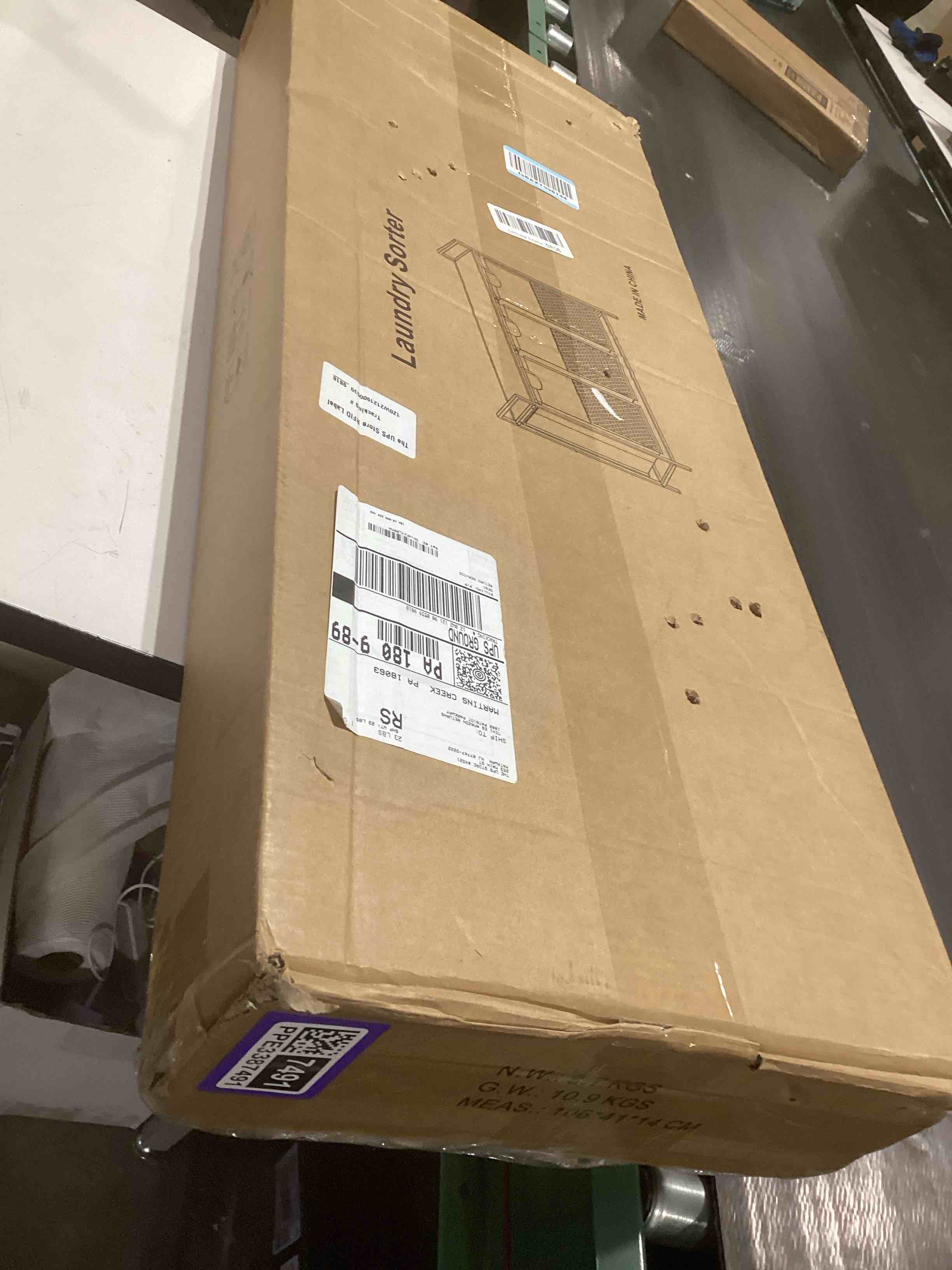 Condition photo showing As Is for Extra Large Laundry Hamper, Laundry Hamper 3 Section with shelf - 210L Capacity, Laundry Basket for Clothes-1 Storage Shelf, Laundry Sorter for Laundry Room, Bedroom