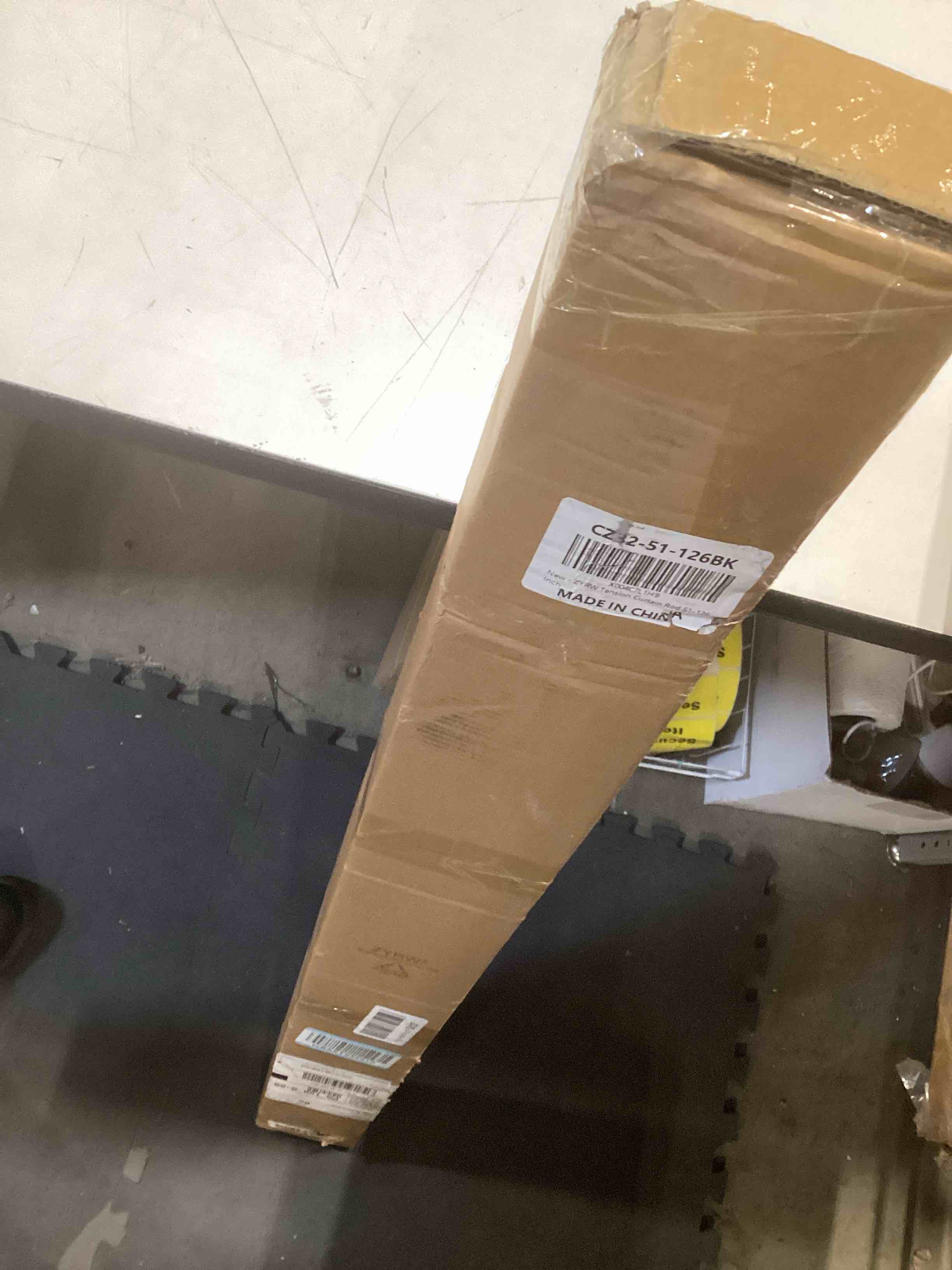 Condition photo showing Good Condition for Tension Shower Curtain Rod 51-126In(4.25-10.5Ft), Long Shower Curtain Rod No Drilling for Window or Bathroom Patio, Adjustable Spring Shower Rod, Easy to Install Never Rust Rod Diameter 1.26Inch-Black Black 51''-126''