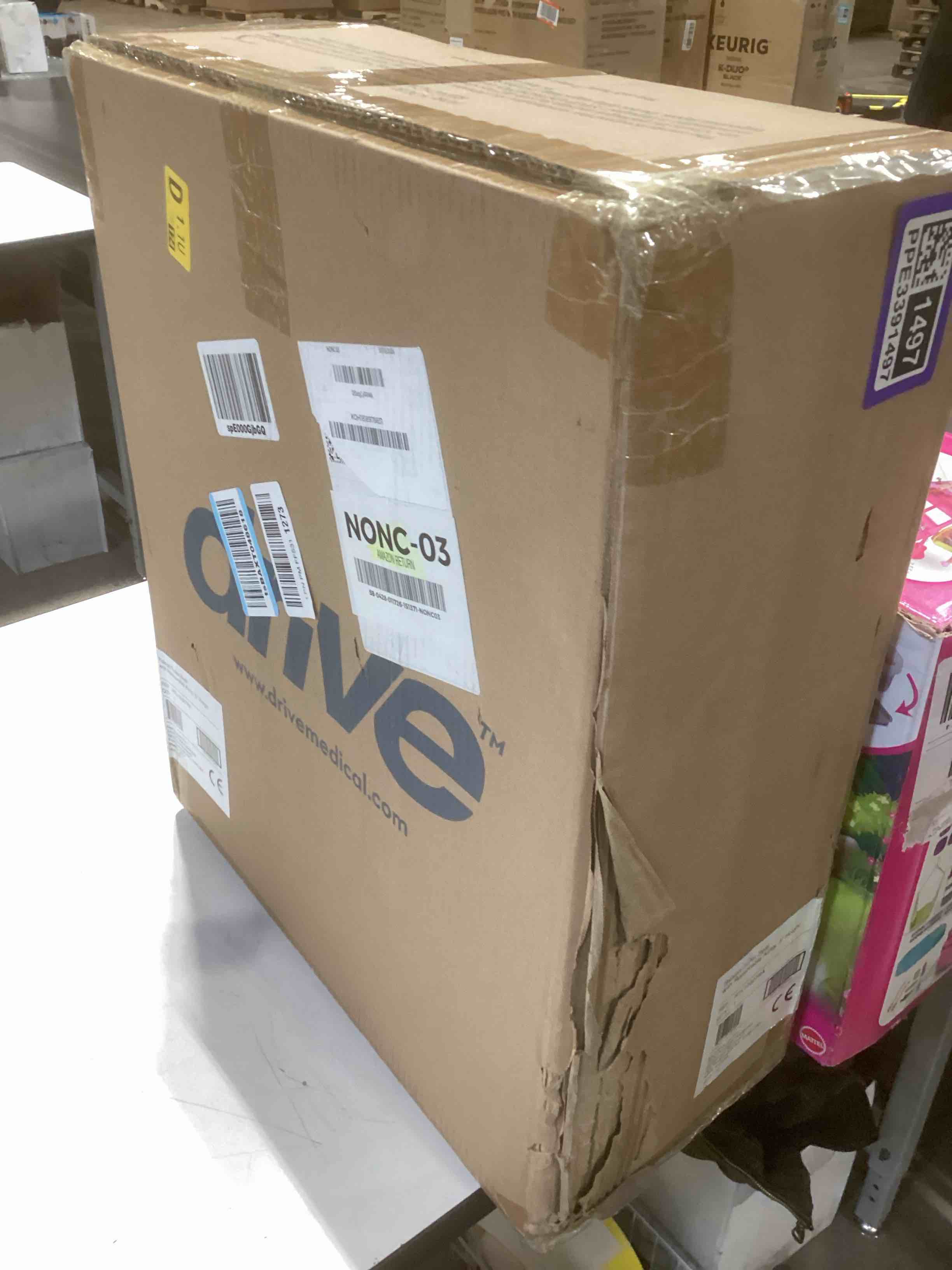 Condition photo showing Good Condition for Drive Medical 2-in-1 Raised Toilet Seat with Removable Padded Arms - Elevated Bathroom Safety Support - Secure Locking Attachment - Easy Height Assistance - Durable Plastic Construction Standard