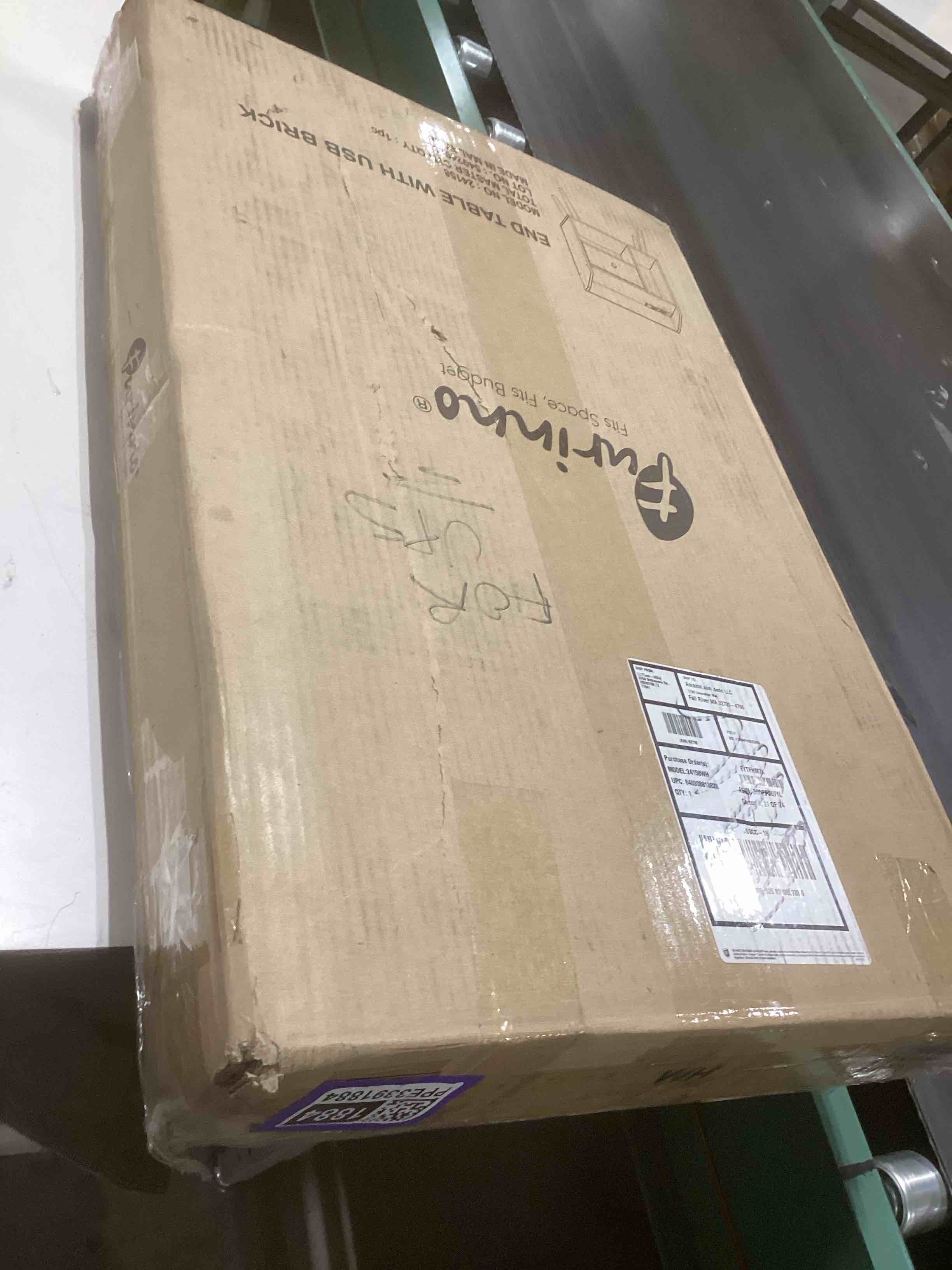 Condition photo showing Good Condition for Furinno Claude Side Table, Mid Century End Table with Charging Station, Wooden Legs Night Stand, Bedside Table with USB and Type-C Charging Port, for Living Room, Bedroom, White 1-Tier 1-Pack, Mid Century with 3 Charging Ports White