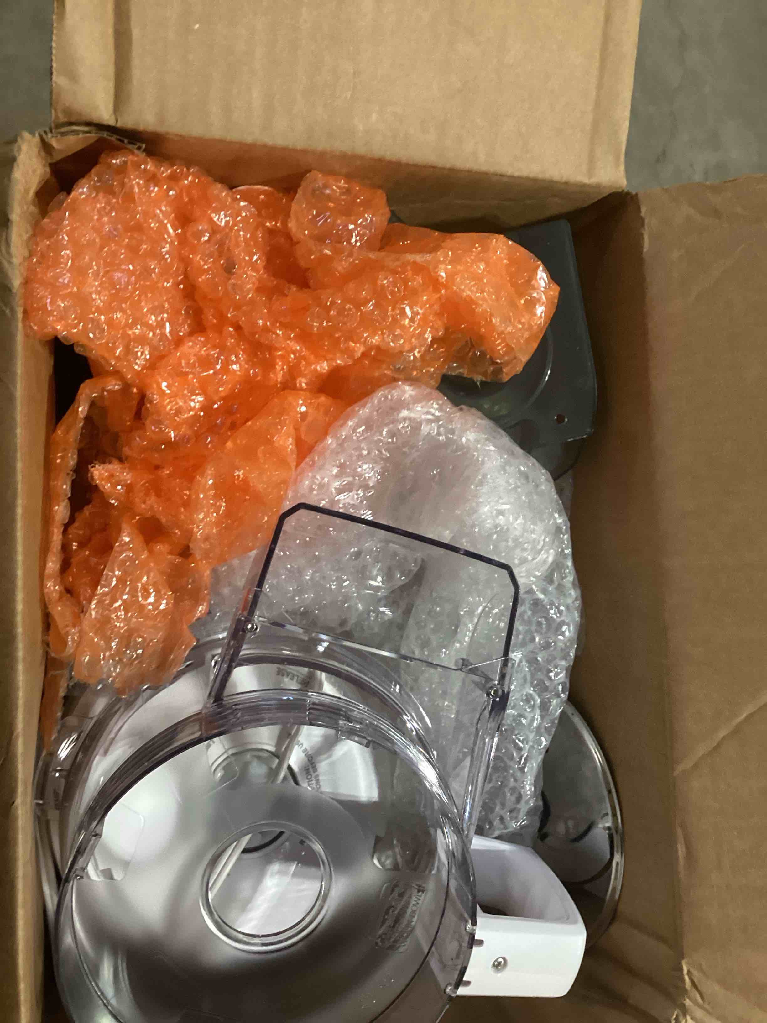 Condition photo showing As Is for Cuisinart 9-Cup Continuous Feed Food Processor with Fine and Medium Reversible Shredding and Slicing Disc, Universal Blade, Continuous-Feed Attachment, and In-Bowl Storage (White)