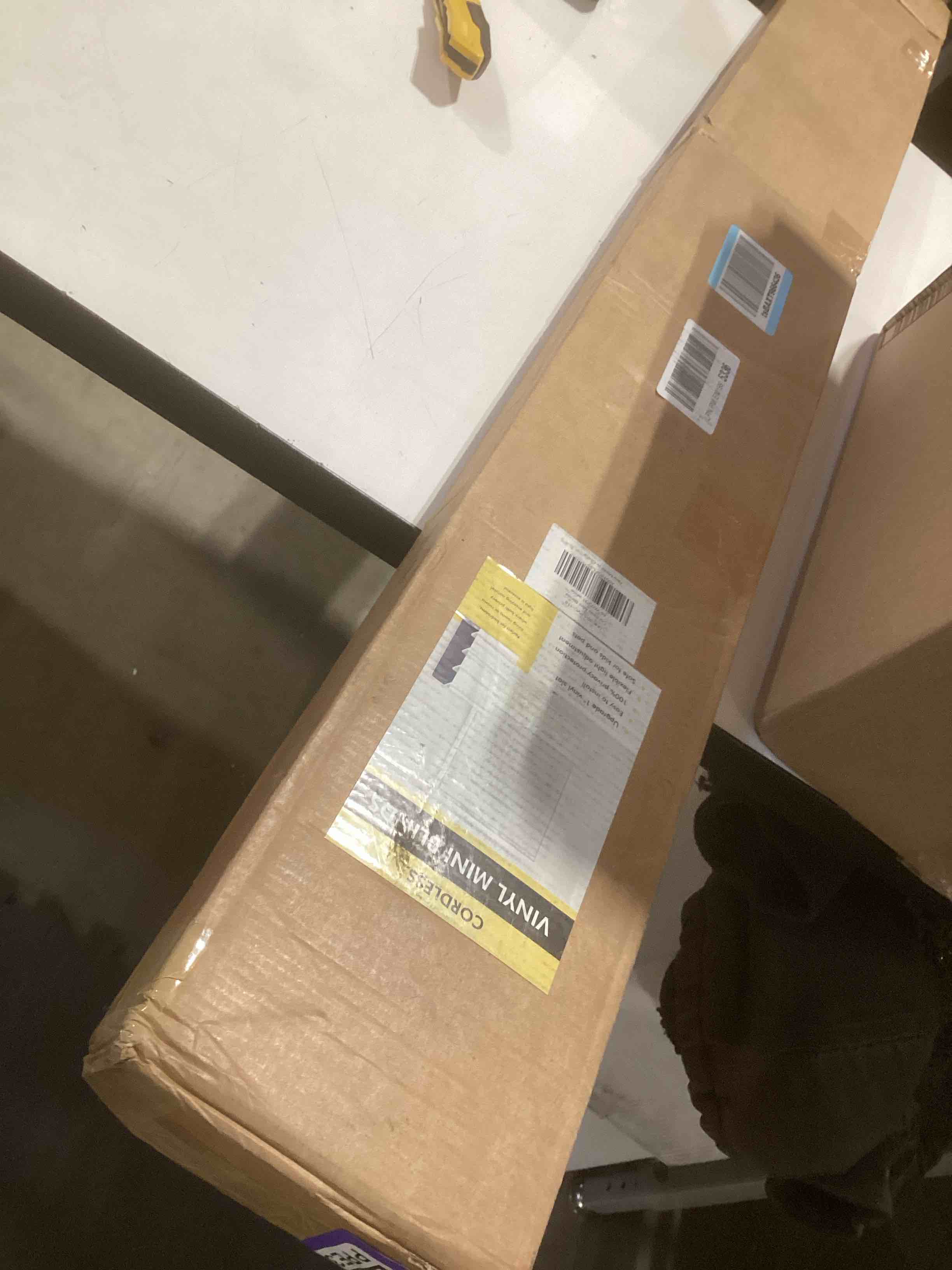 Condition photo showing Good Condition for 100% Privacy Mini Blinds Shades, L-Shaped Blade Improvement The Privacy of Your Room, Cordless 1" Vinyl Horizontal Blinds for Indoor Windows, Suitable for Window Size 48" W x 72" H, White