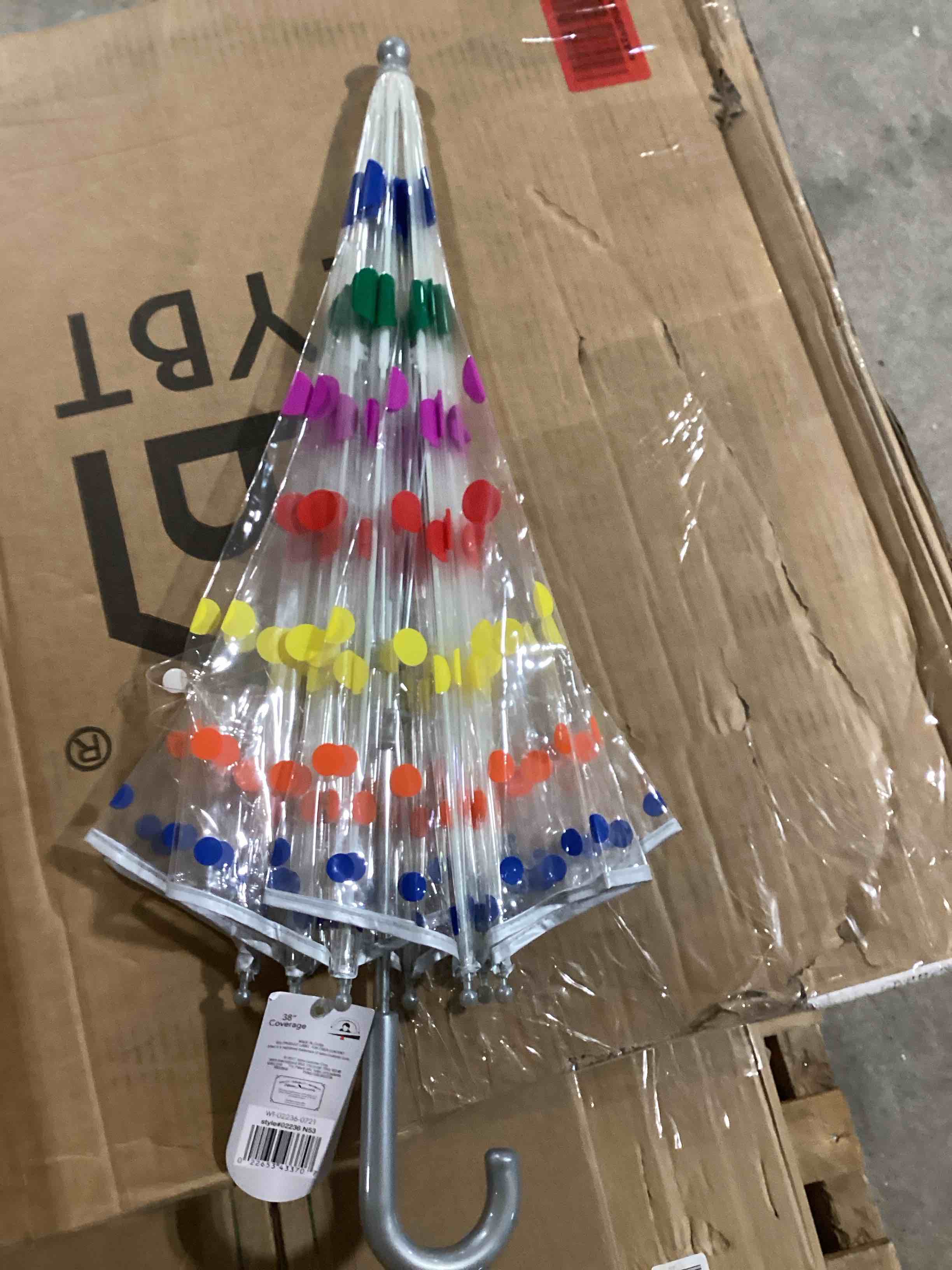 Condition photo showing Good Condition for totes Kids Clear Bubble Umbrella with Dome Canopy, Lightweight Design, Wind and Rain Protection Umbrella, Dots, Kids - 38" Canopy Dots Kids - 38" Canopy