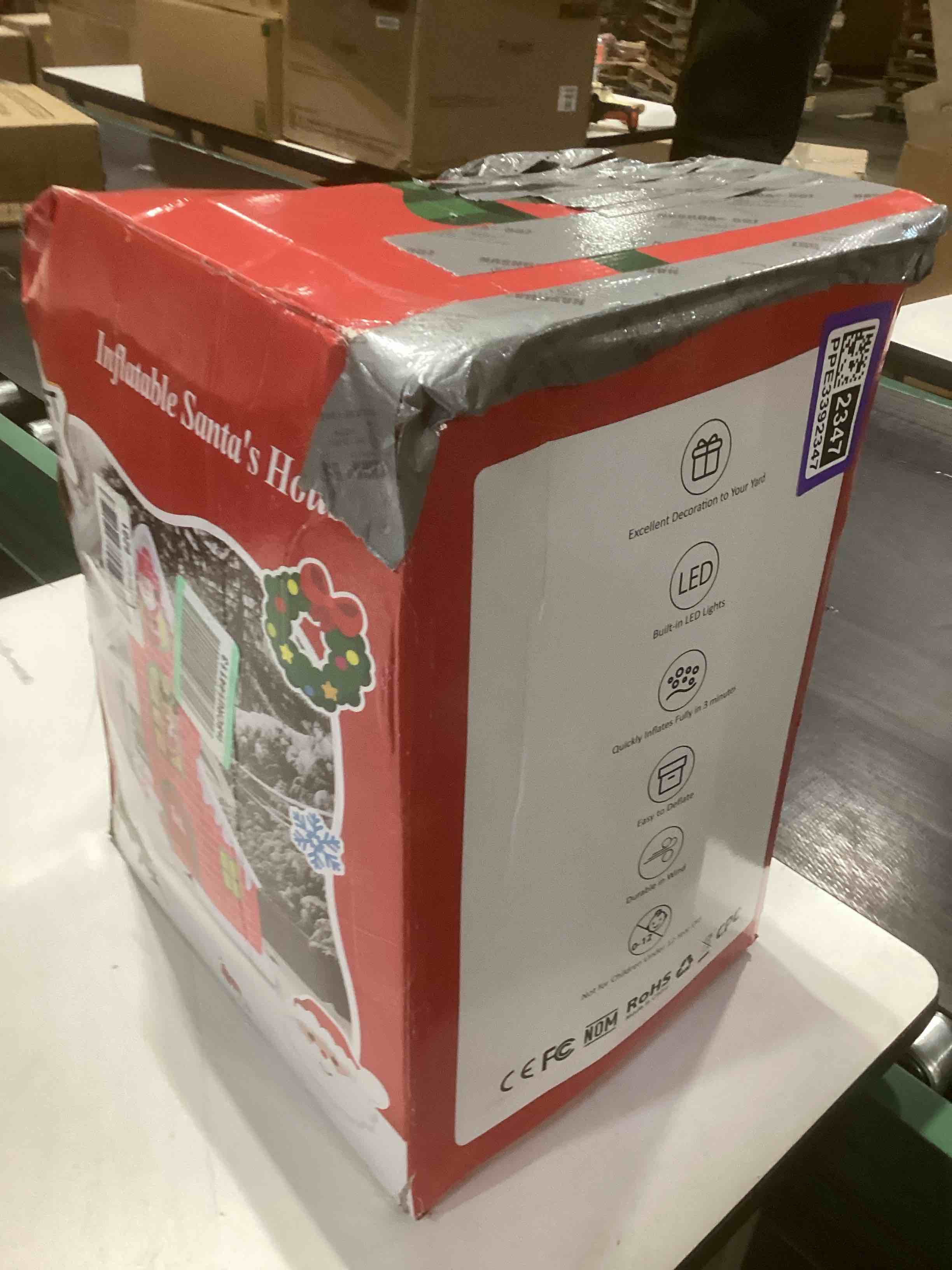 Condition photo showing As Is for 12FT Christmas Inflatable Outdoor Decoration, Huge Christmas Castle with Santa Snowman and Reindeer with Built-in LED Lights, Giant Blow Up House with Chimney for Xmas Decor Lawn, Yard, Party 12 FT House