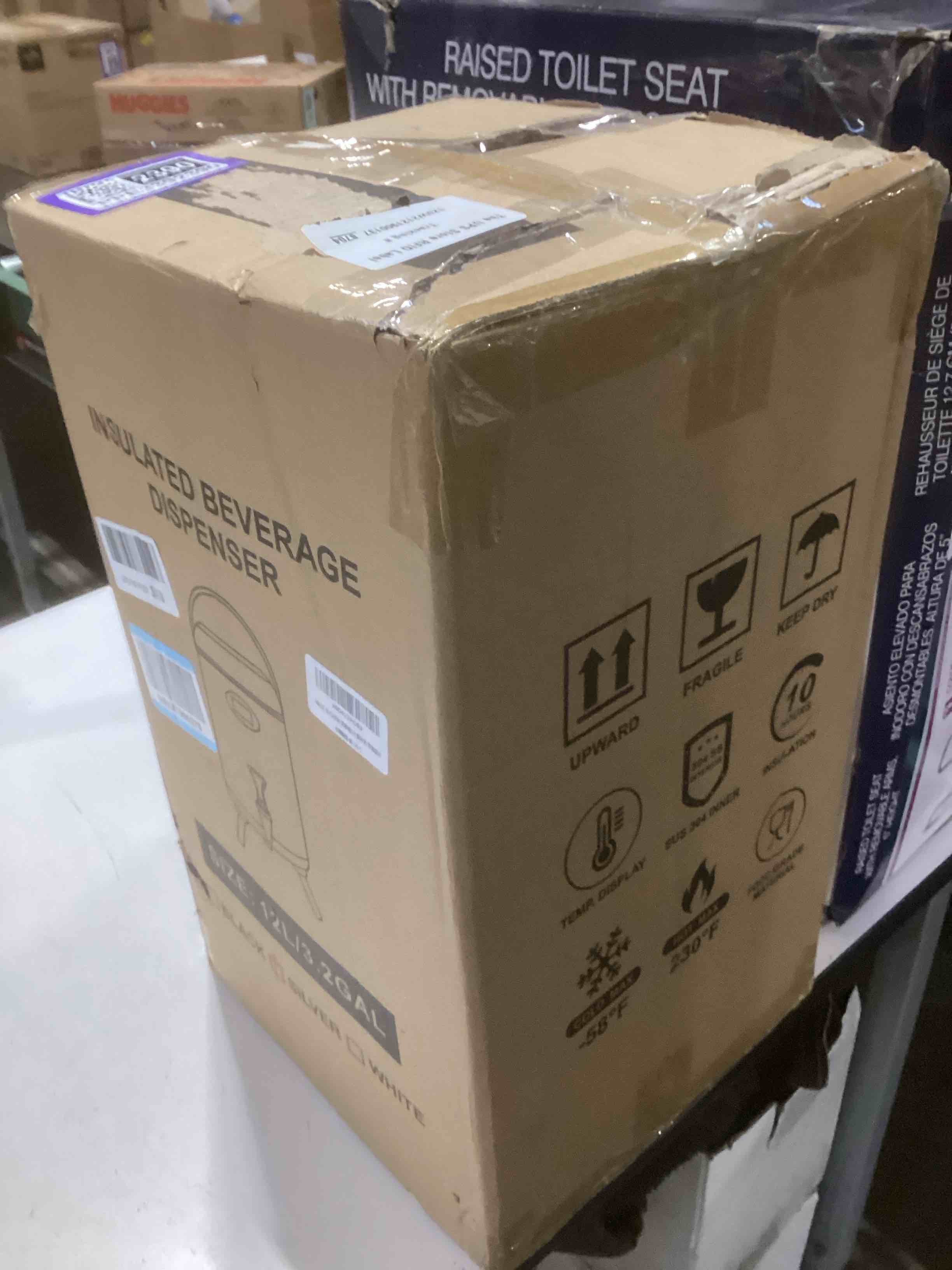 Condition photo showing As Is for Insulated Beverage Dispenser 3.2 Gallon - Thermal Hot Beverage Dispenser, Hot and Cold Drink Dispenser with Spigot for Hot Water Coffee Chocolate Tea Cold Milk Cocoa, Silver (Non-electric),NEW2