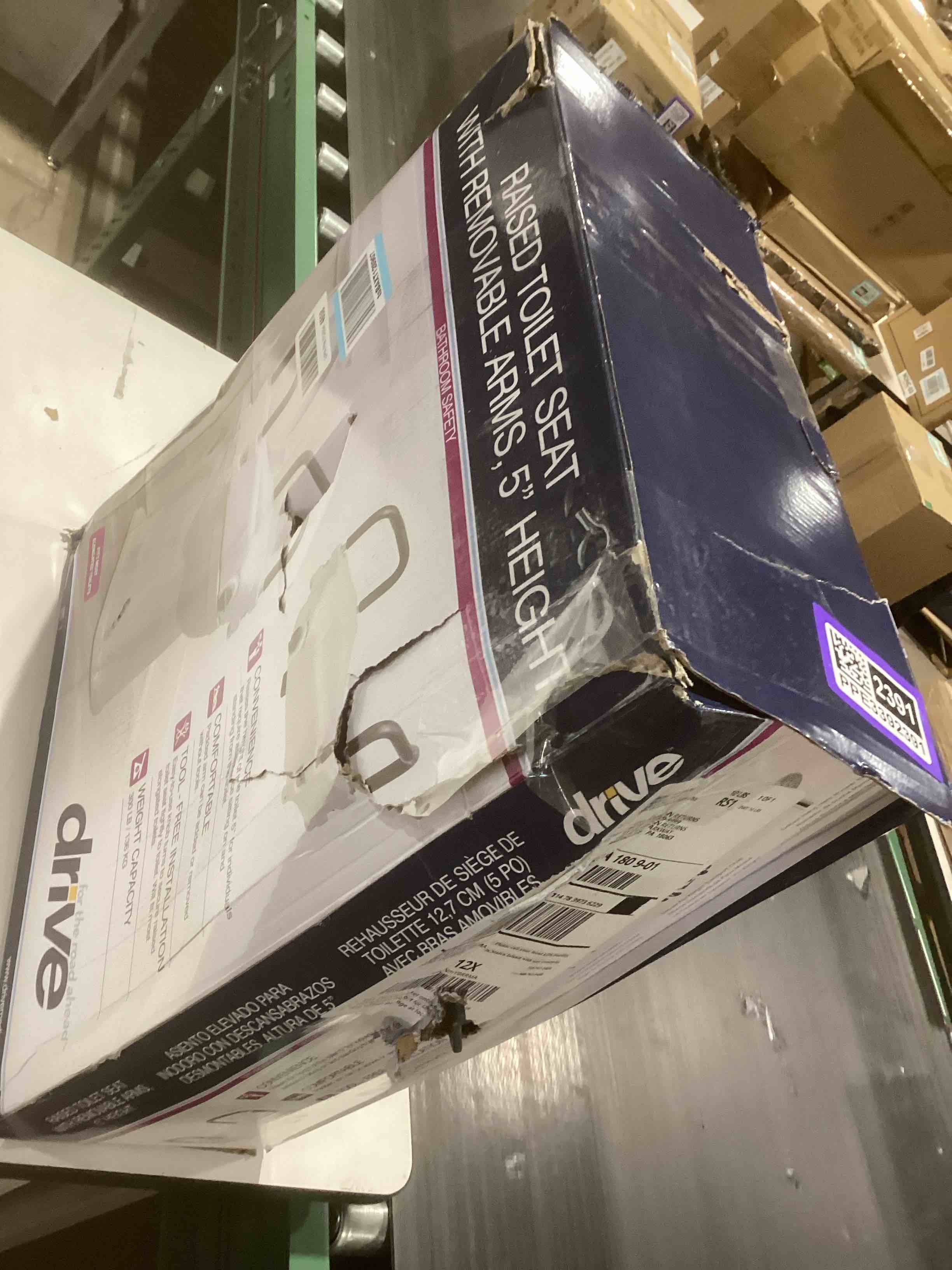 Condition photo showing Good Condition for Drive Medical 2-in-1 Raised Toilet Seat with Removable Padded Arms - Elevated Bathroom Safety Support - Secure Locking Attachment - Easy Height Assistance - Durable Plastic Construction Standard