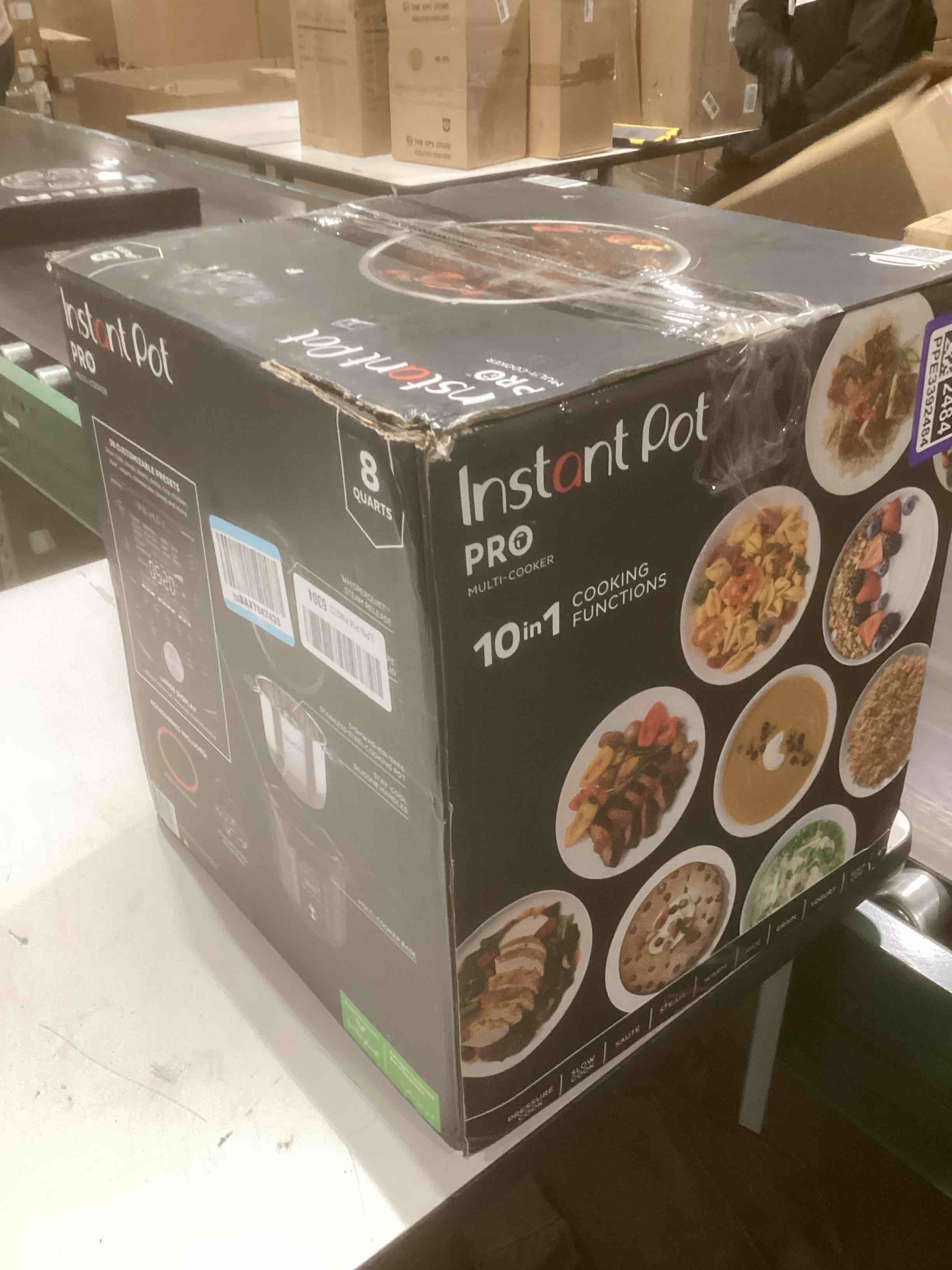 Condition photo showing As Is for Instant Pot Pro (8 QT) 10-in-1 Pressure Cooker, Slow Cooker, Rice/Grain Cooker, Steamer, Sauté, Sous Vide, Yogurt Maker, Sterilizer, and Warmer, Includes App with Over 800 Recipes, Black 8 Quarts