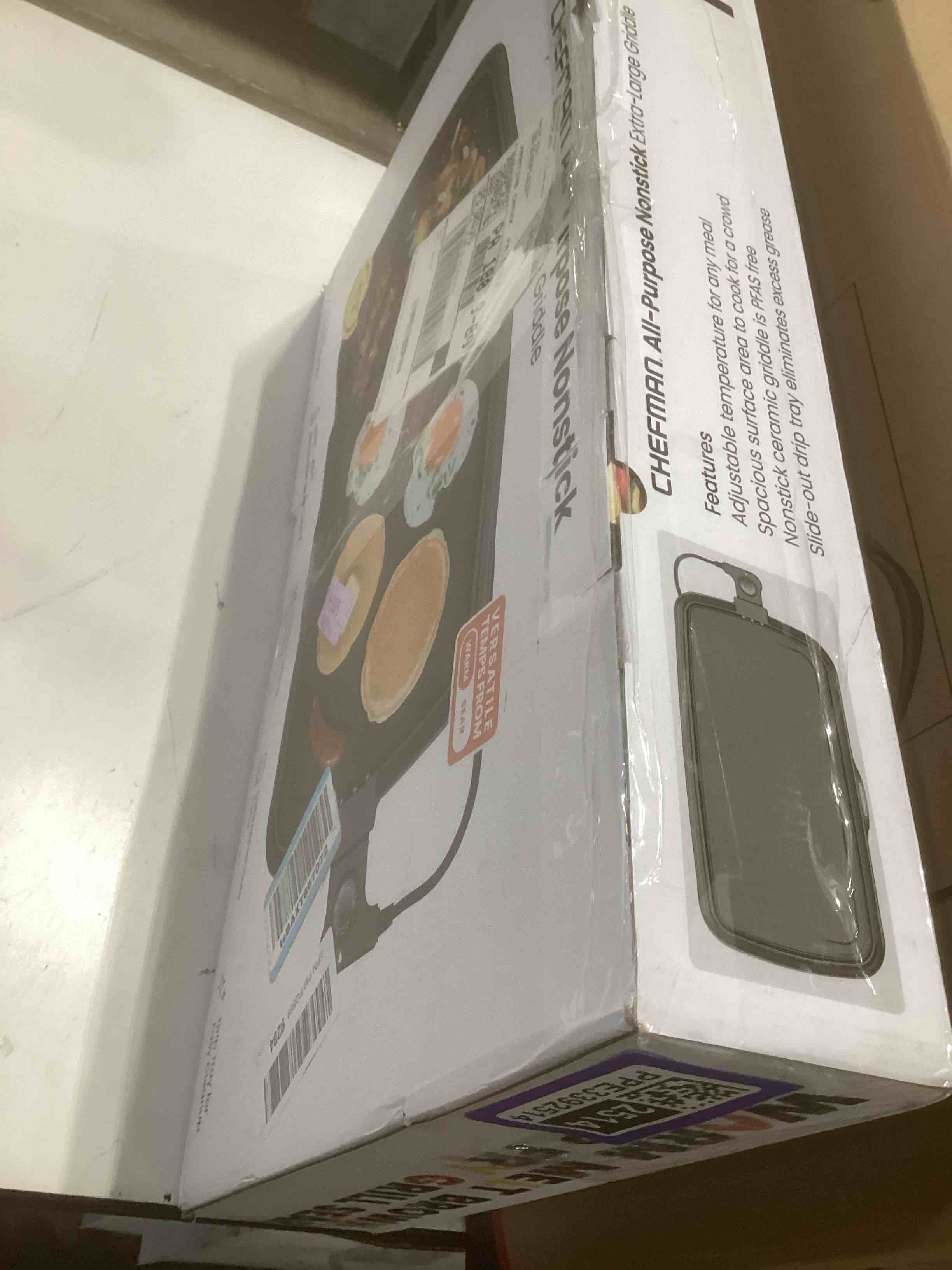 Condition photo showing Good Condition for Chefman XL Electric Griddle with Removable Temperature Control, Immersible Flat Top Grill, Burger, Eggs, Pancake Griddle, Nonstick Extra Large Cooking Surface, Slide Out Drip Tray, 10 x 20 Inch 10" x 20"