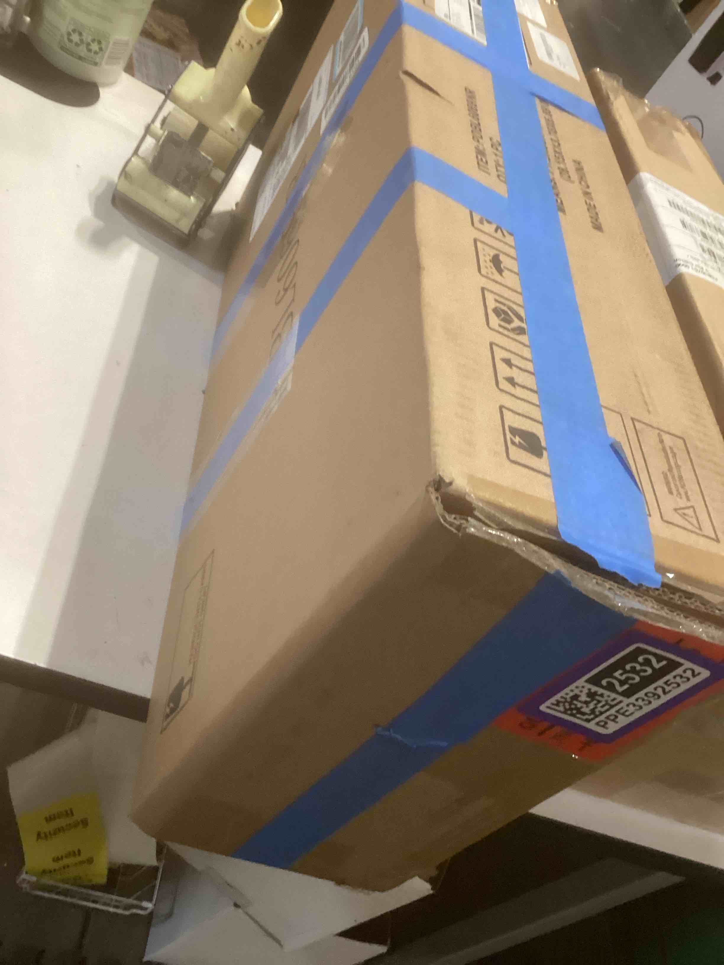 Condition photo showing As Is for RUSTOWN Rattan Bathroom Wall Cabinet, Boho Medicine Cabinet with 2 Arched Doors, Farmhouse Over The Toilet Storage Cabinets with Adjustable Shelves & Towel Bar, 3-Tier Wall Mounted Cabinets Natural Oak