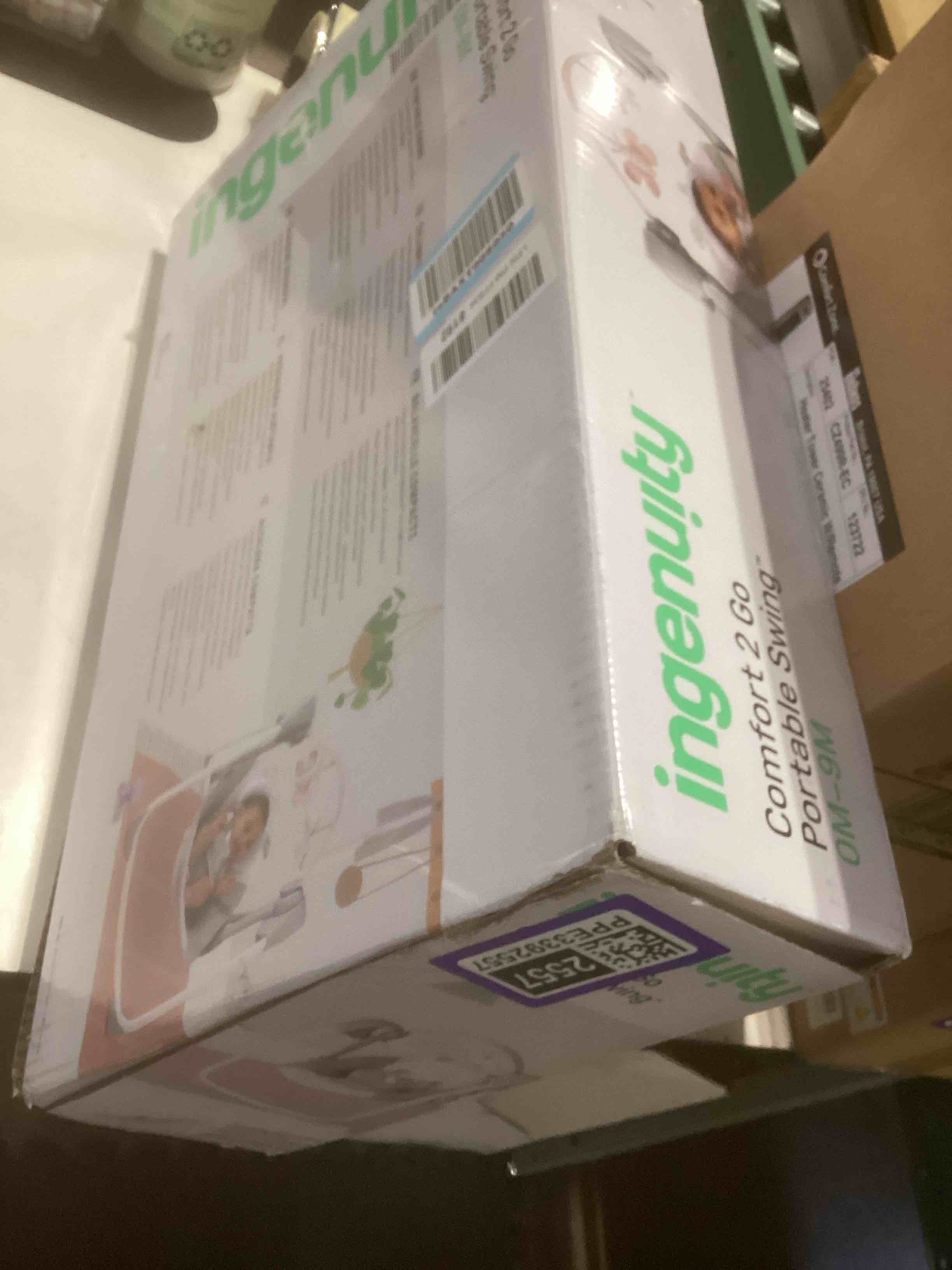 Condition photo showing Good Condition for Ingenuity Comfort 2 Go Compact Portable 6-Speed Cushioned Baby Swing with Music, Folds Easy, 0-9 Months 6-20 lbs (Pink Flora the Unicorn)