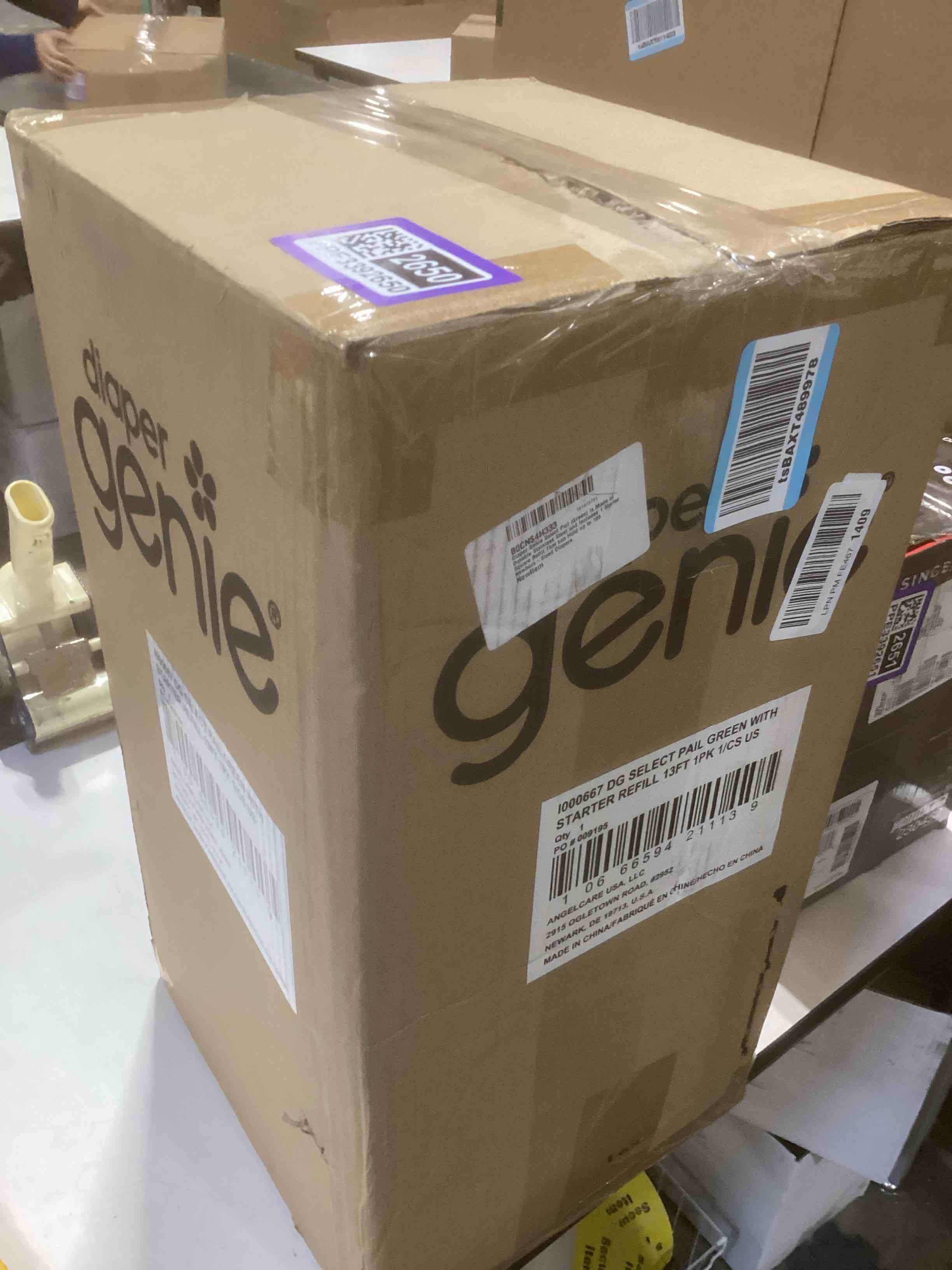 Condition photo showing Good Condition for Diaper Genie Select Pail (Green) is Made of Durable Stainless Steel and Includes 1 Starter Square Refill That can Hold up to 165 Newborn-Sized Diapers.