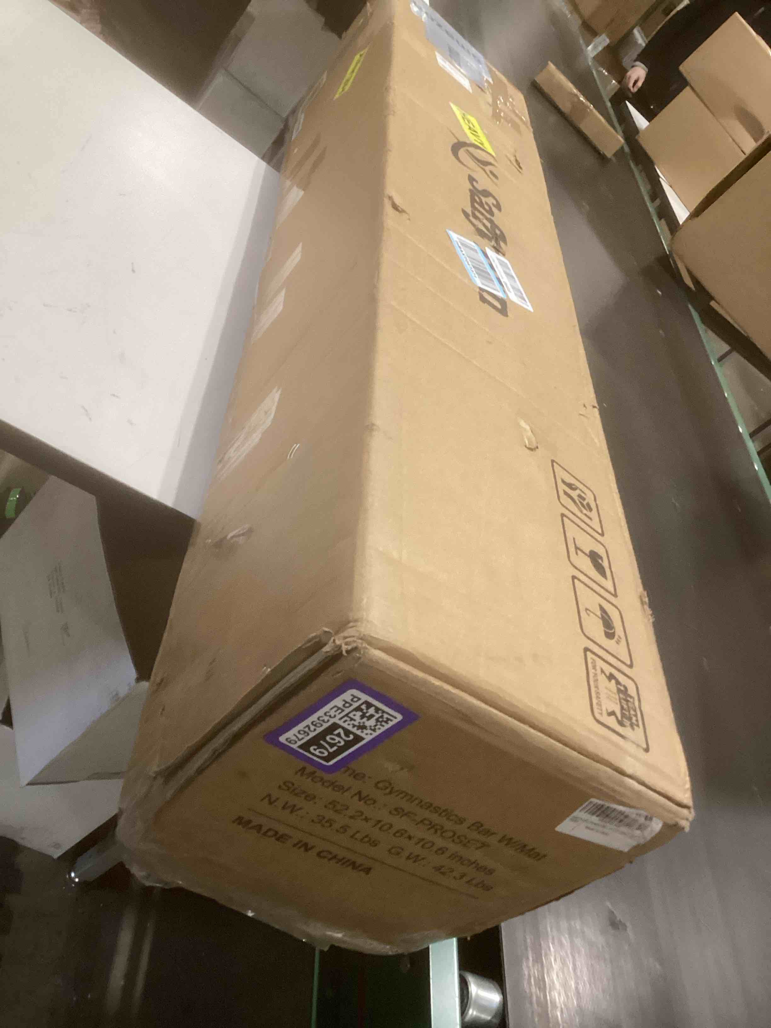 Condition photo showing Good Condition for Safly Fun Gymnastics Bar for Kids Ages 3-15 for Home - Steady Steel Construction, Anti-Slip, Easy to Assemble, 3' to 5' Adjustable Height Blue with Mat Bar with Mat