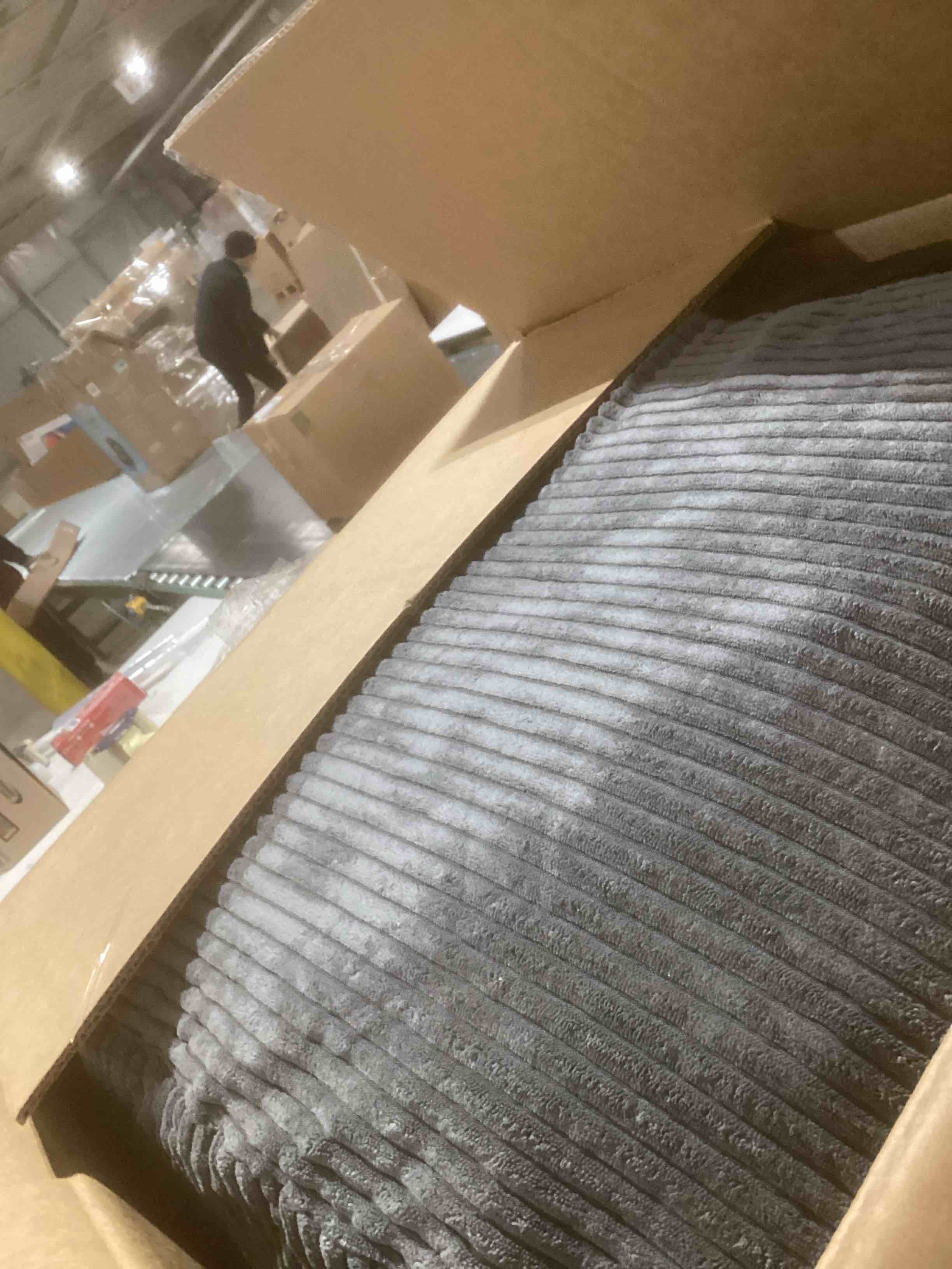 Condition photo showing Good Condition for HIGOGOGO Round Stuffed Pouf Ottoman, Corduroy Poufs with Foam Chunk Filling, Furry and Fluffy Pouf Foot Stool Storage Ottoman, 26 X 18 Floor Poufs Foot Rest for Living Room, Dark Grey 26 inch Dark Grey
