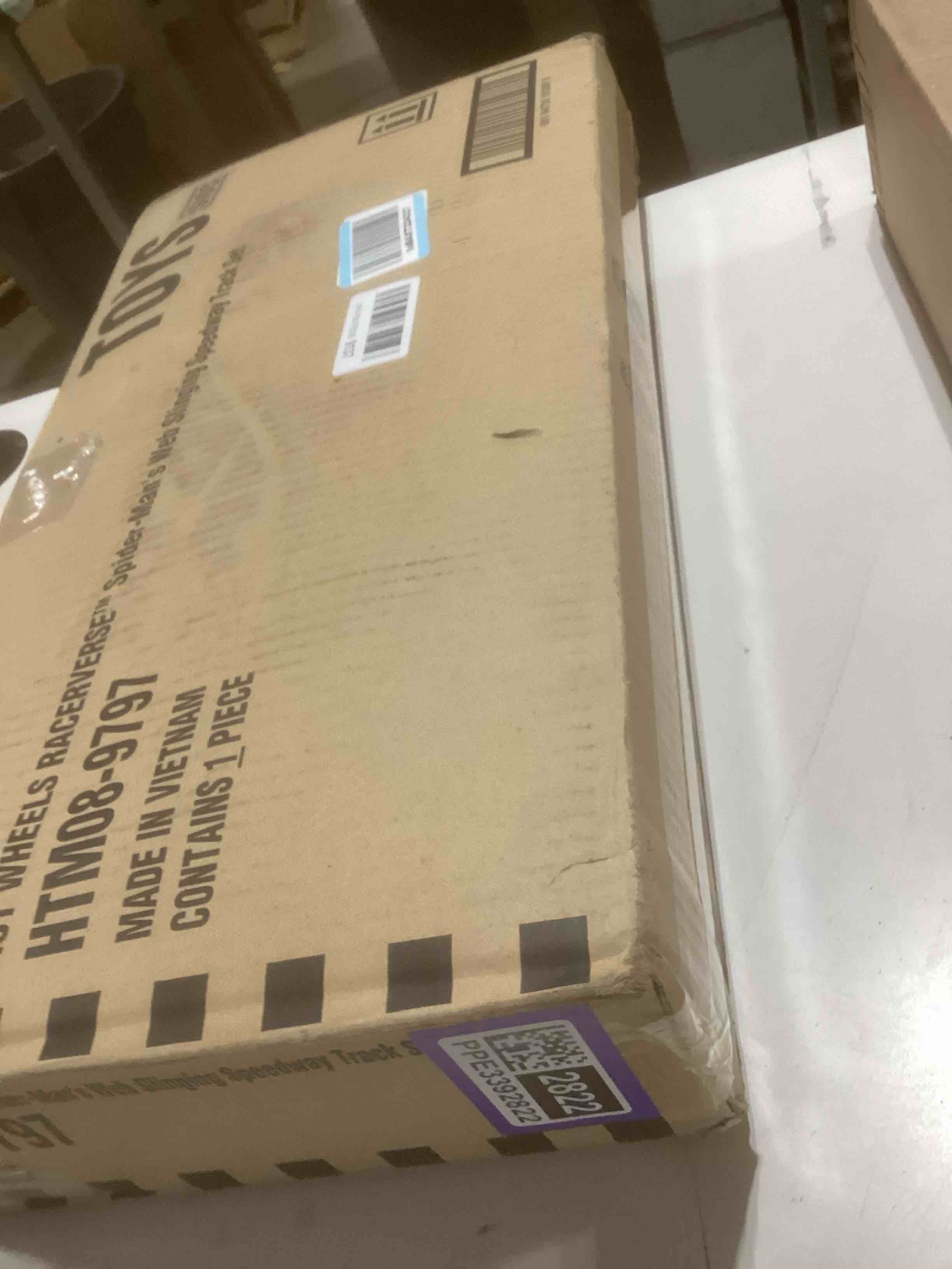 Condition photo showing As Is for Hot Wheels Toy Car Track Set, RacerVerse Spider-Man’s Web-Slinging Speedway, Competitive Race with 2 Die-Cast Vehicles: Spider-Man & Black Panther
