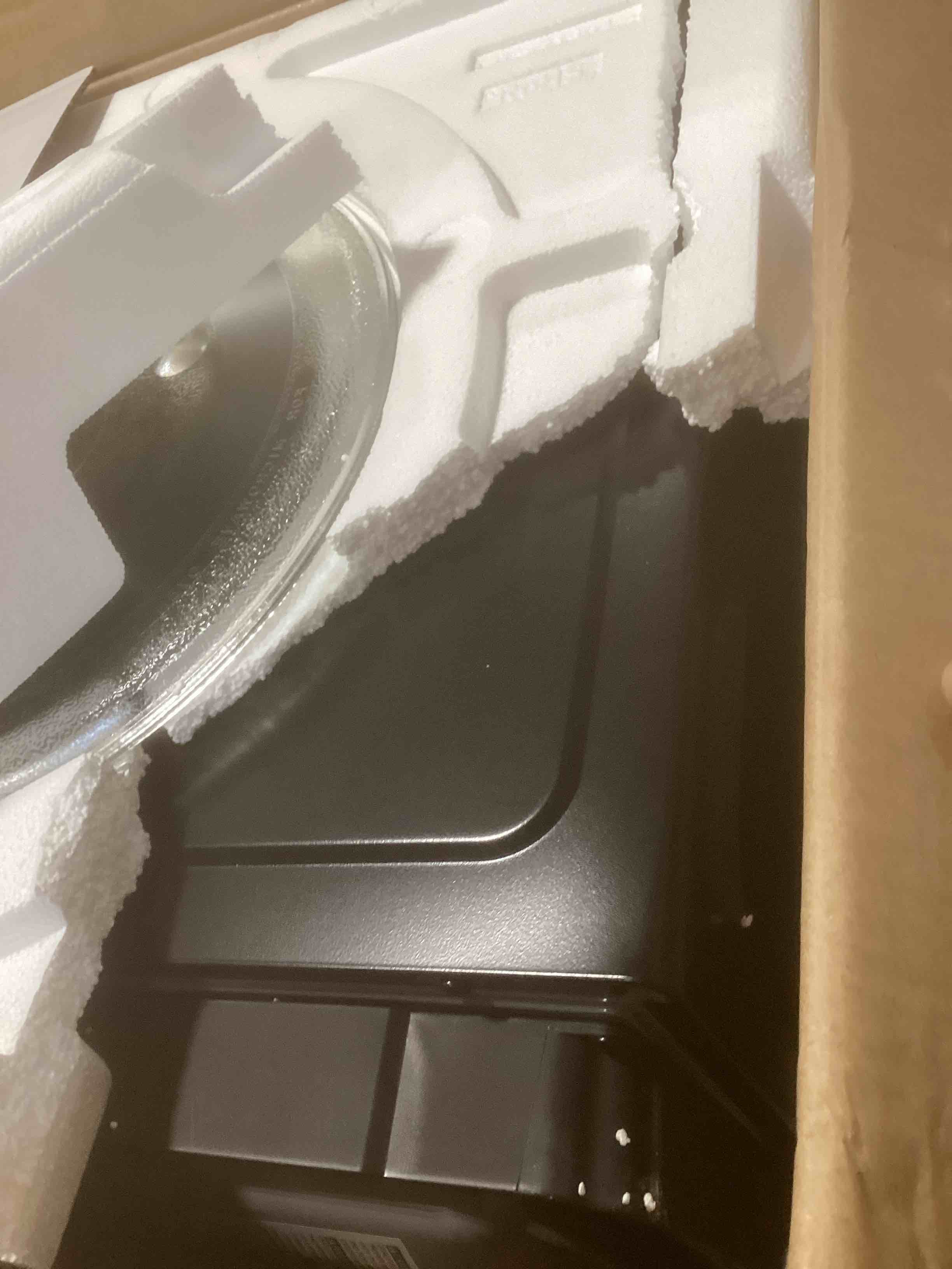 Condition photo showing As Is for GE GCST10A1WSS 1.0 Cu Ft Convection Microwave Oven, 1050W Countertop Air Fry Microwave with Broil & Crisper Pan, Compact Stainless Steel Design