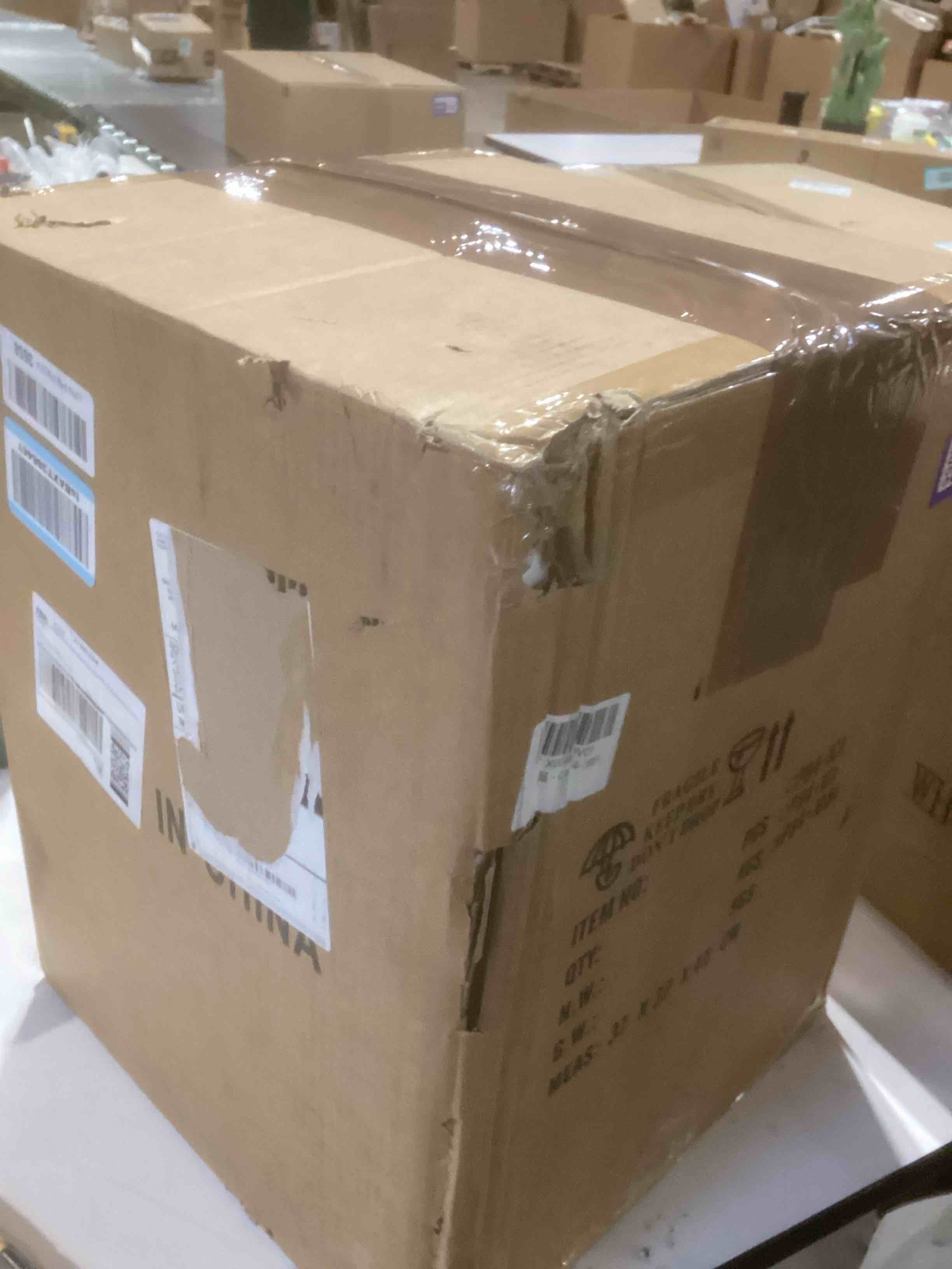 Condition photo showing As Is for 16" Extra Large Farmhouse Pendant Light – Hand-Blown Blue Hammered Glass Shade, Black Finish, Adjustable Chain Hanging Light Fixture for Kitchen Island, Dining Room, Hallway Blue Chain